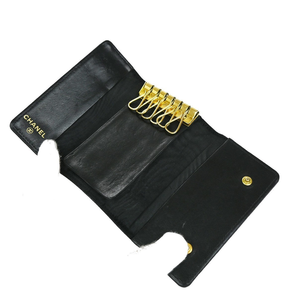 CHANEL 6 Hooks Key Case Bifold Grained Calfskin Leather Black Vintage 62RF466