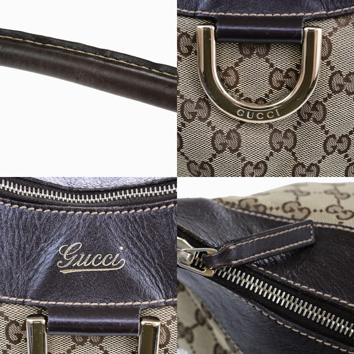 GUCCI GG Logo Abbey Shoulder Bag Canvas Leather Beige Brown Italy 32SJ138