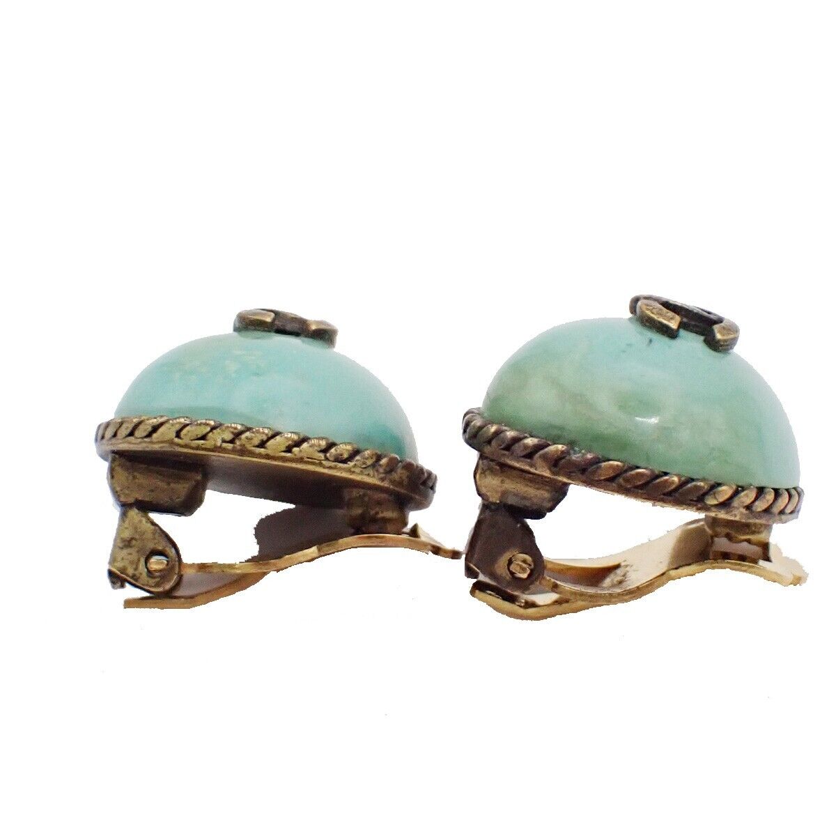 CHANEL CC Logo Color Stone Button Earrings Clip-On 00A Blue GHW 34YE515