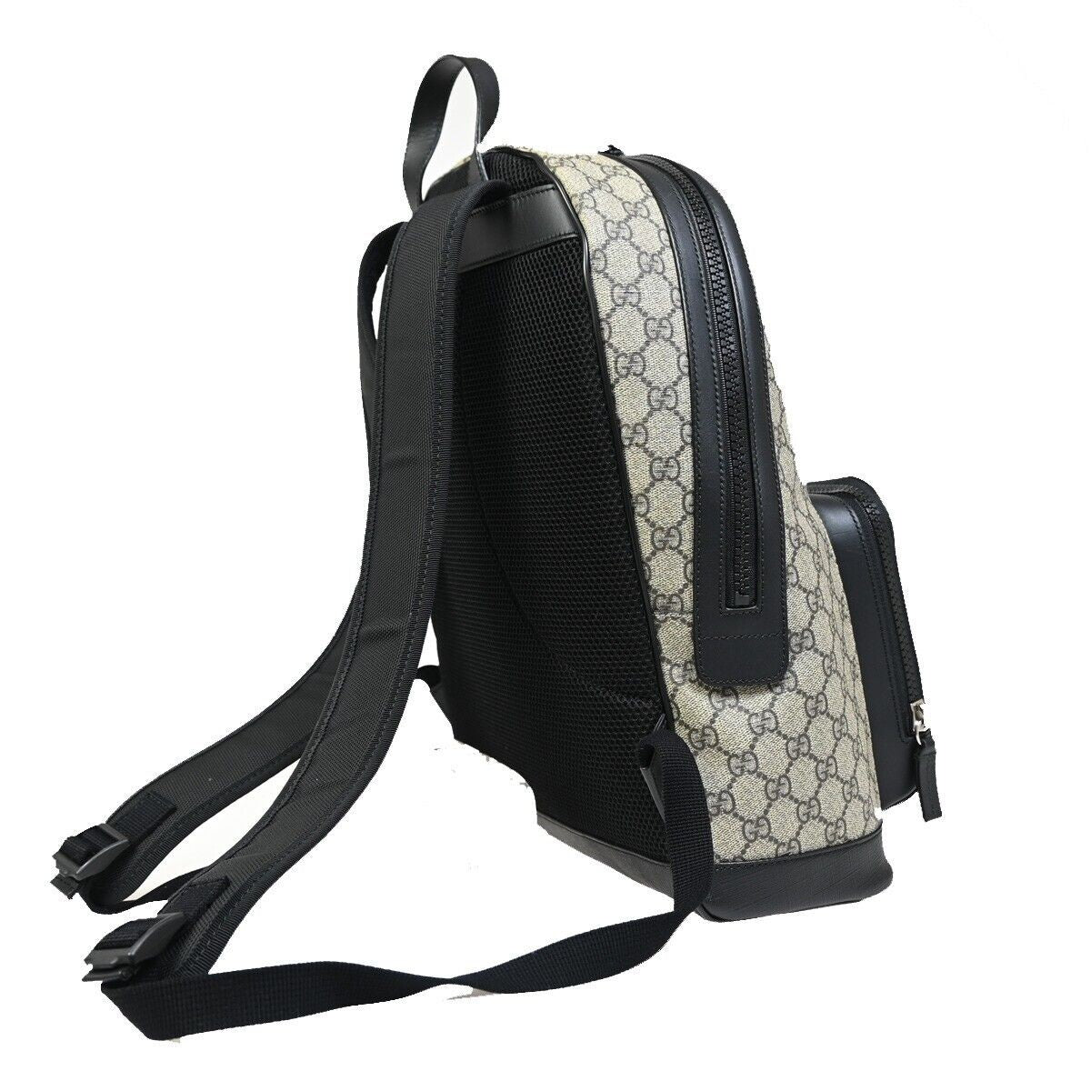 GUCCI GG Supreme Backpack Canvas Leather  Black Brown Ebony Italy 631RF133