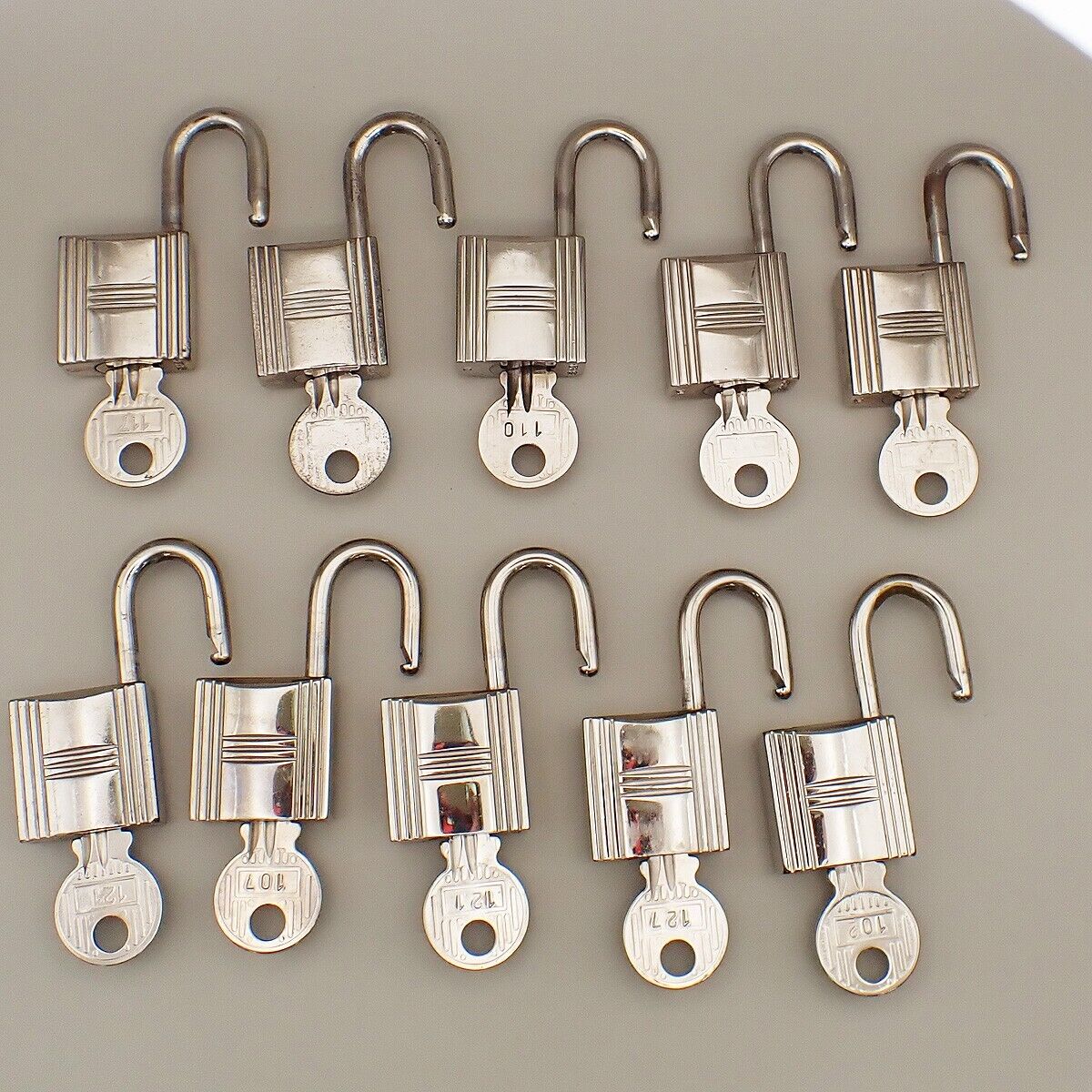 HERMES Logo 10 Set Padlock Key Bag Charm Cadena Silver-plated Accessroy 39KA566