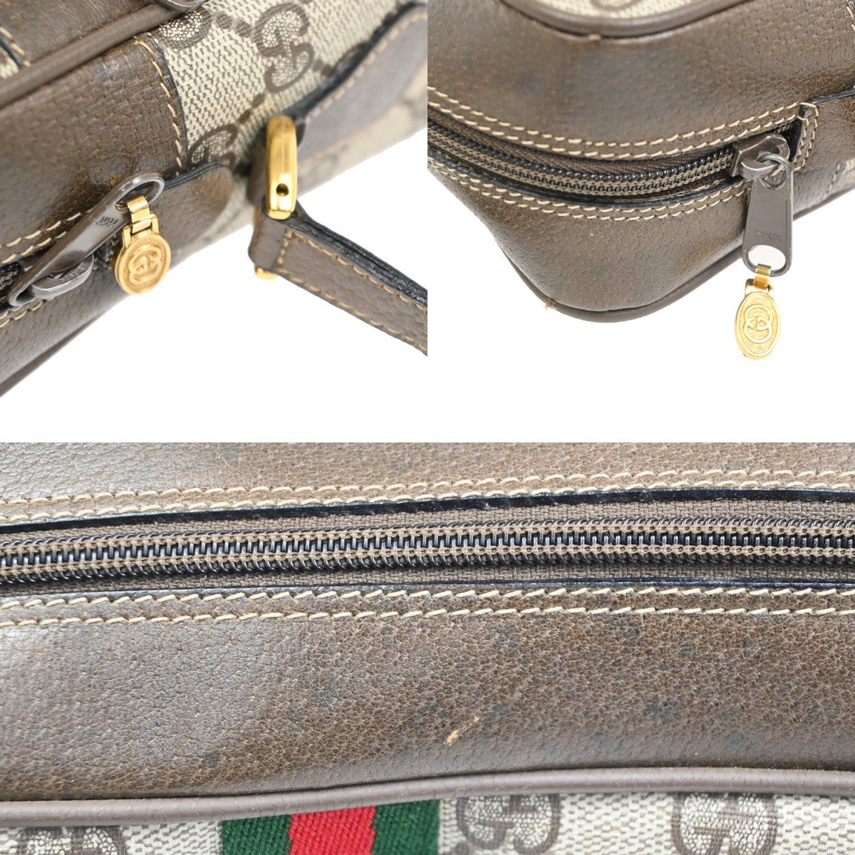 GUCCI Logo GG Pattern Sherry Shoulder Bag PVC Leather Brown Italy 32KC661