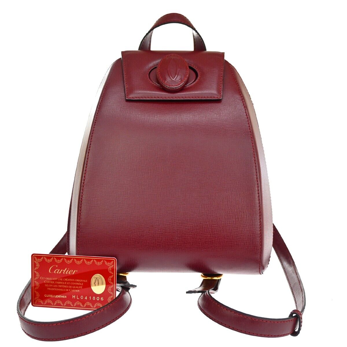 MUST DE CARTIER 2C Logo Back Pack  Leather Bordeaux Gold Made in France 35EA250