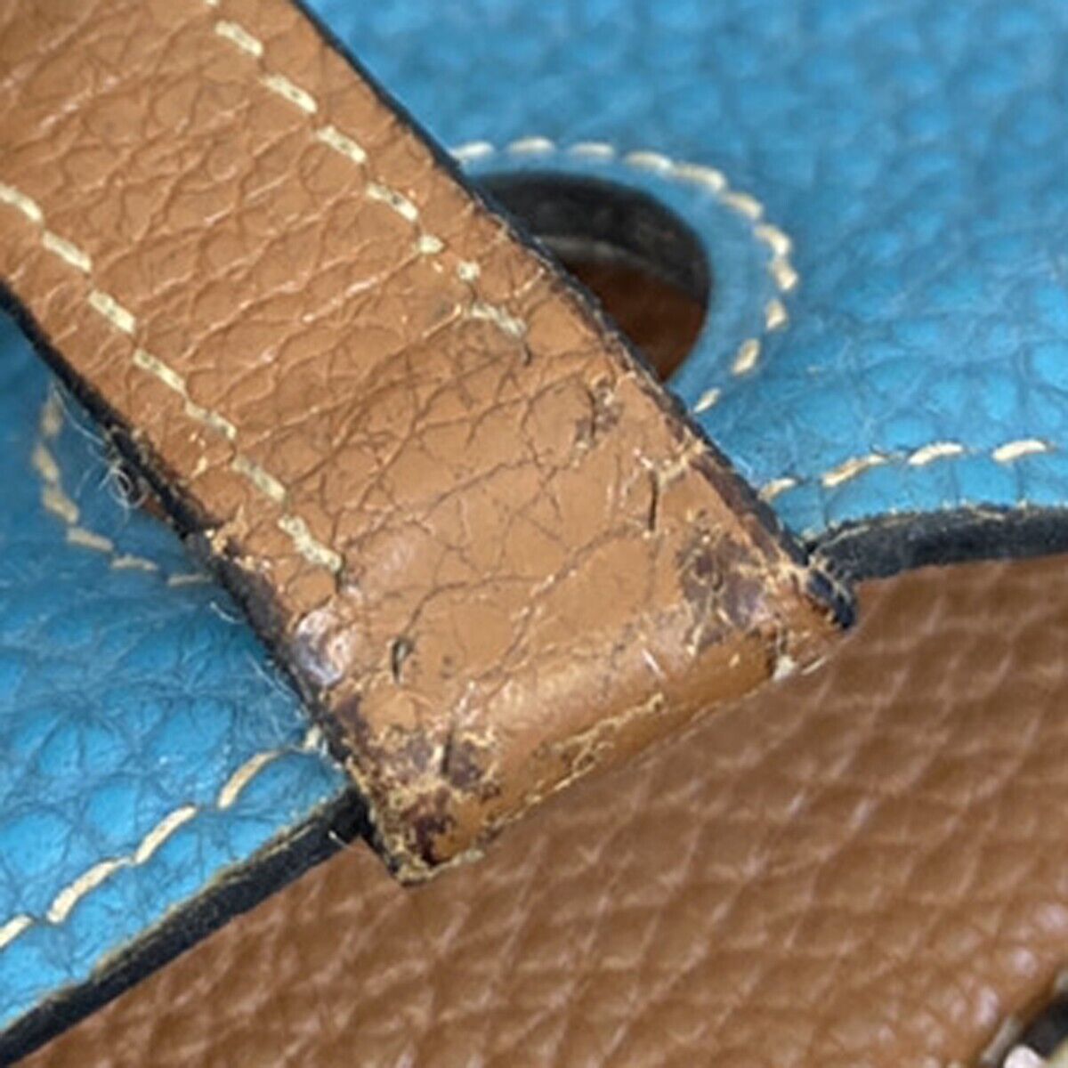 HERMES Dogon GM Coin Case Bicolor Bifold Wallet Togo Leather Bleu Jean 32KA284