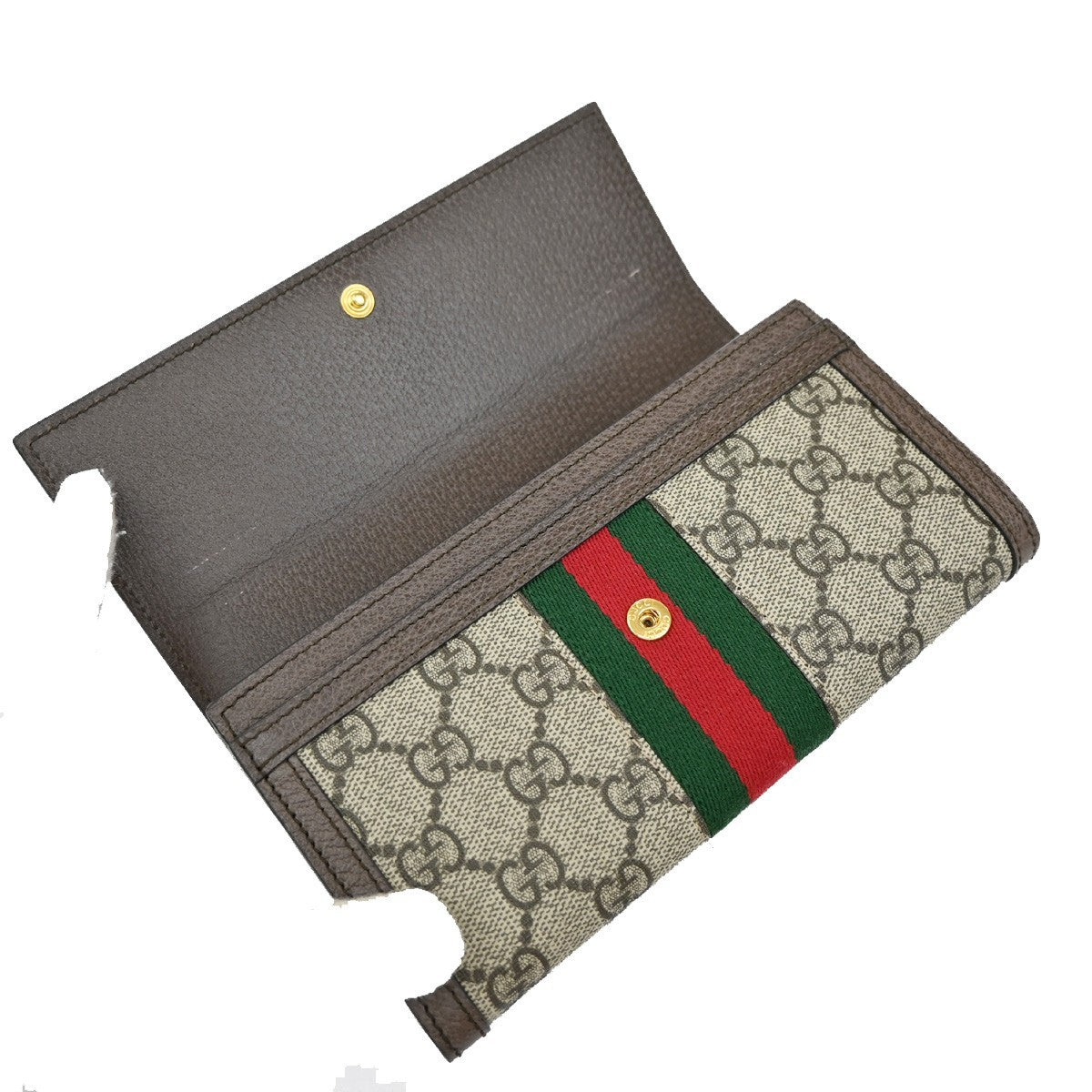 GUCCI Logo GG Pattern Sherry Bifold Long Wallet Supreme Leather Brown 76RF647
