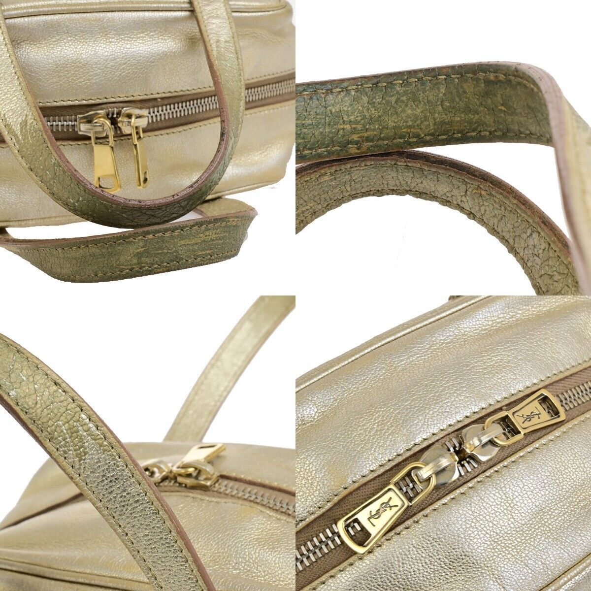YVES SAINT LAURENT YSL Logo Small Hand Bag Leather Gold Italy 05FB447
