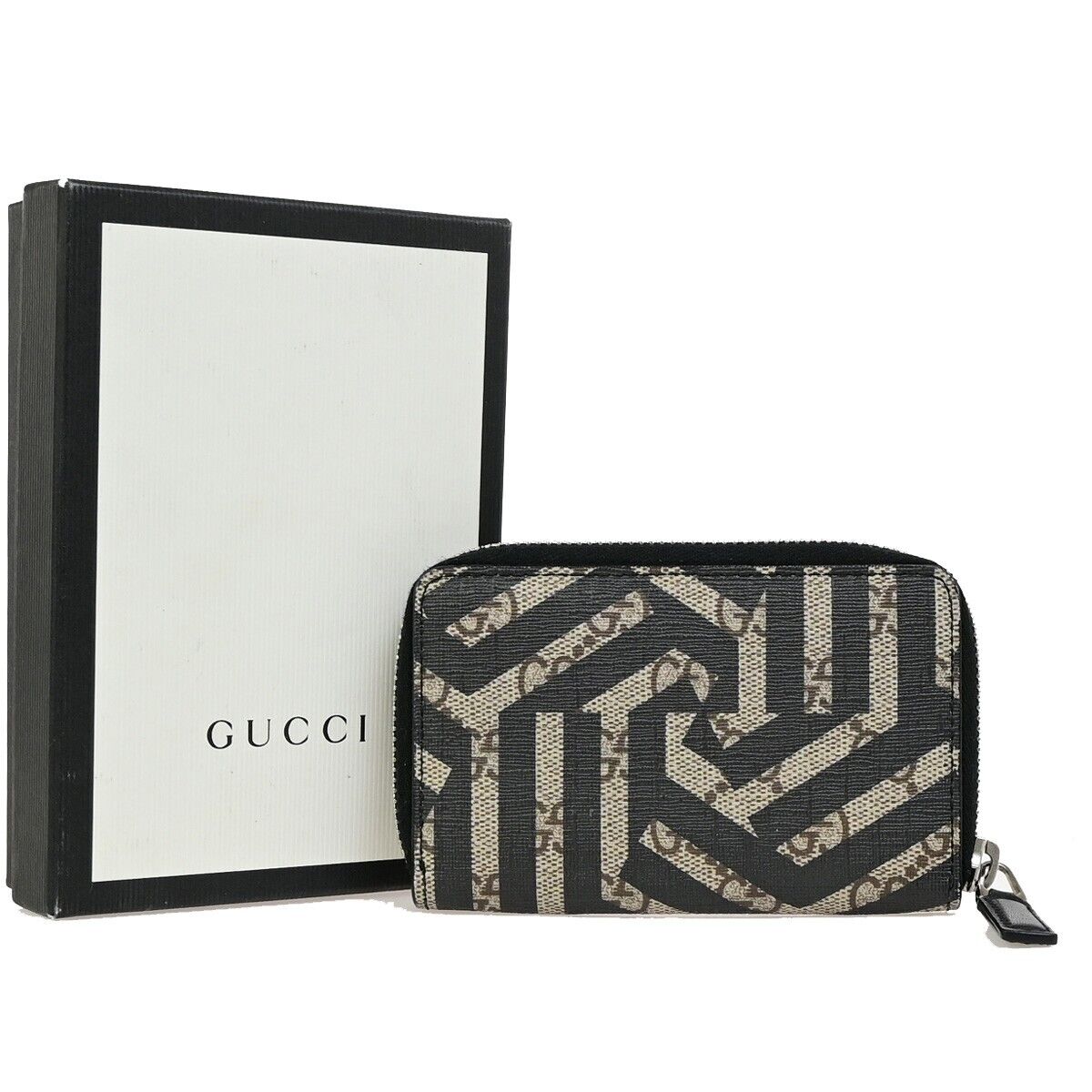 GUCCI GG Pattern Kaleido Zip Around Wallet Supreme Leather Brown BK 36RK792