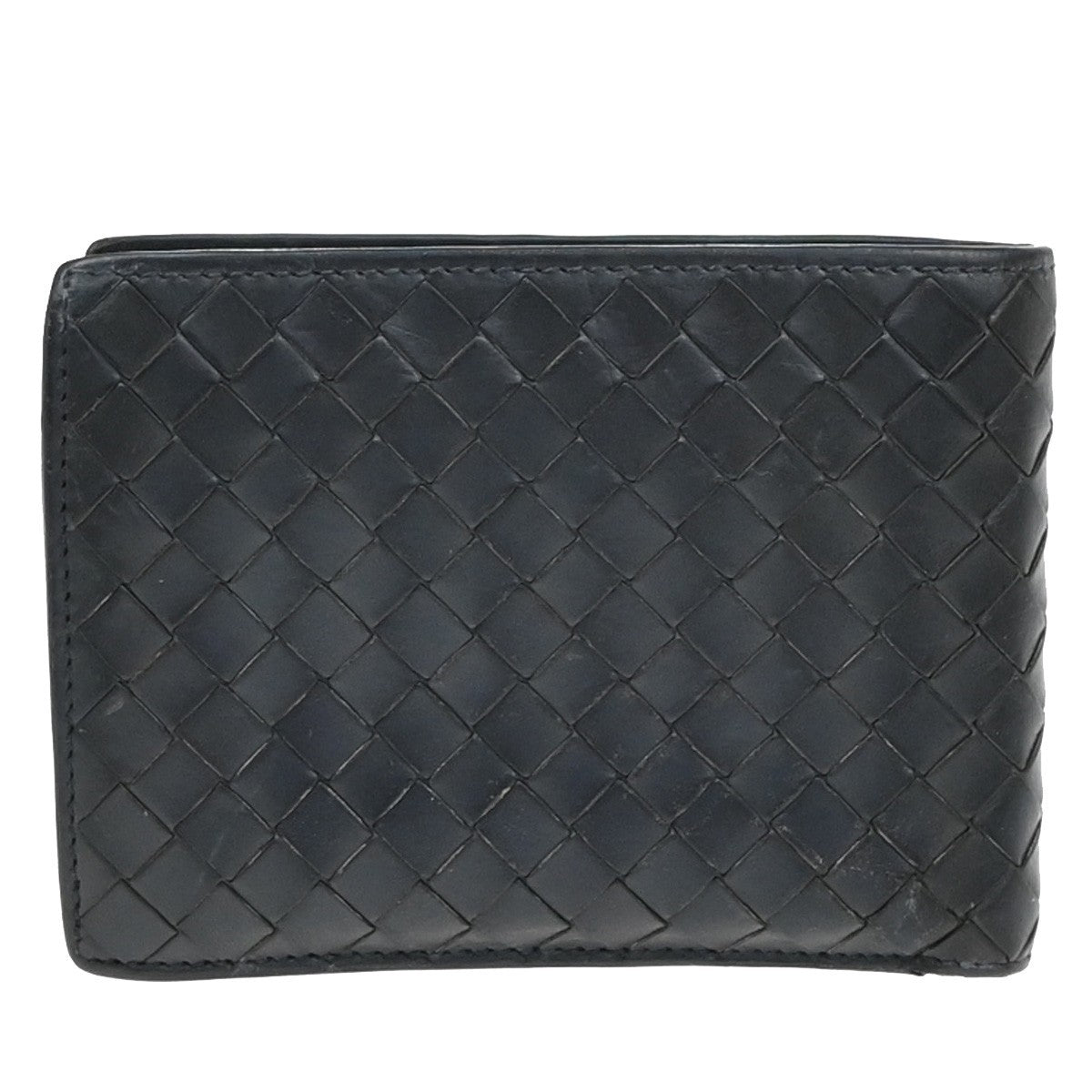 BOTTEGA VENETA Logo Intrecciato Bifold Compact Wallet Leather Navy Blue 07KP151