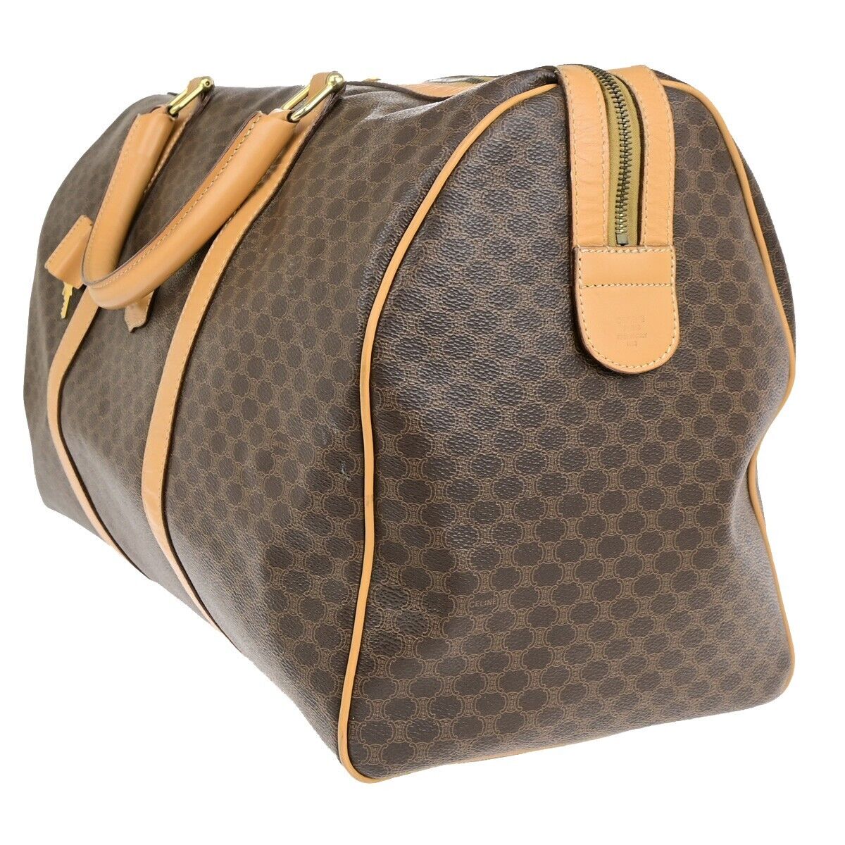 CELINE Logo Macadam Pattern Travel Hand Bag PVC Leather Brown GHW 65ED371