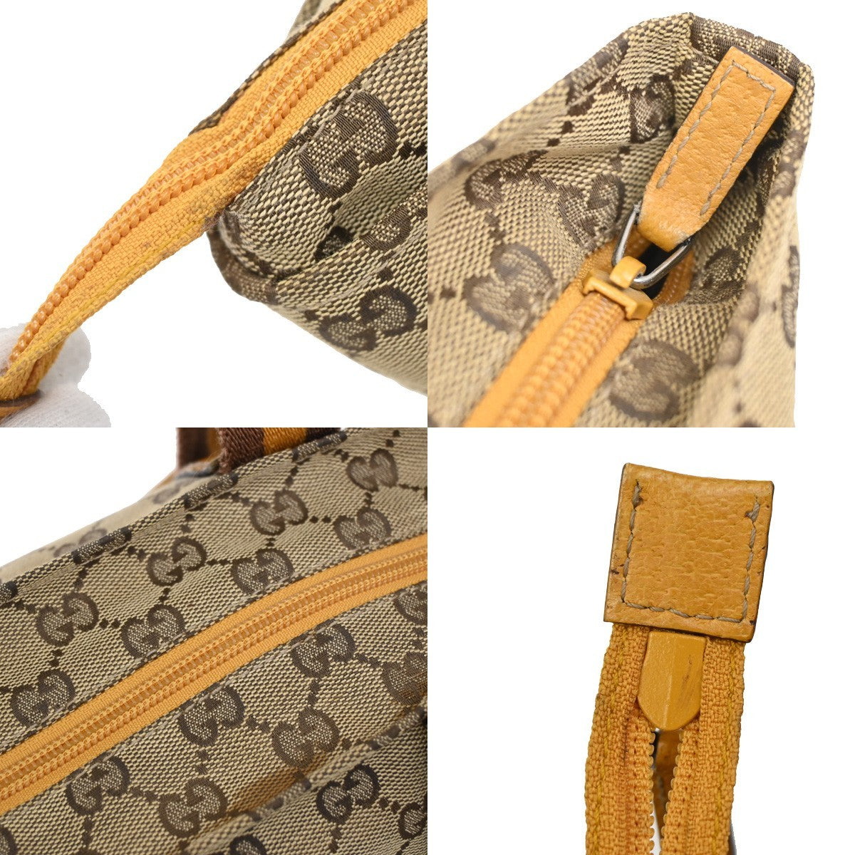 GUCCI Logo Sherry GG Pattern Hand Bag Canvas Leather Brown Italy 31FC137