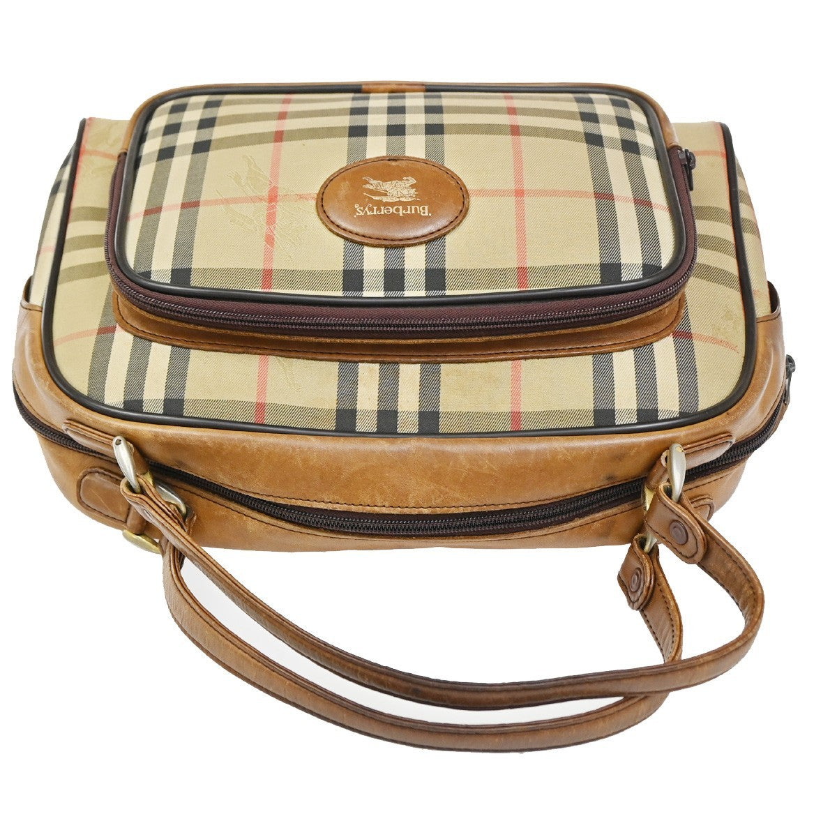 BURBERRYS Logo Nova Check Hand Bag Canvas Leather Beige Brown GHW 08CA549