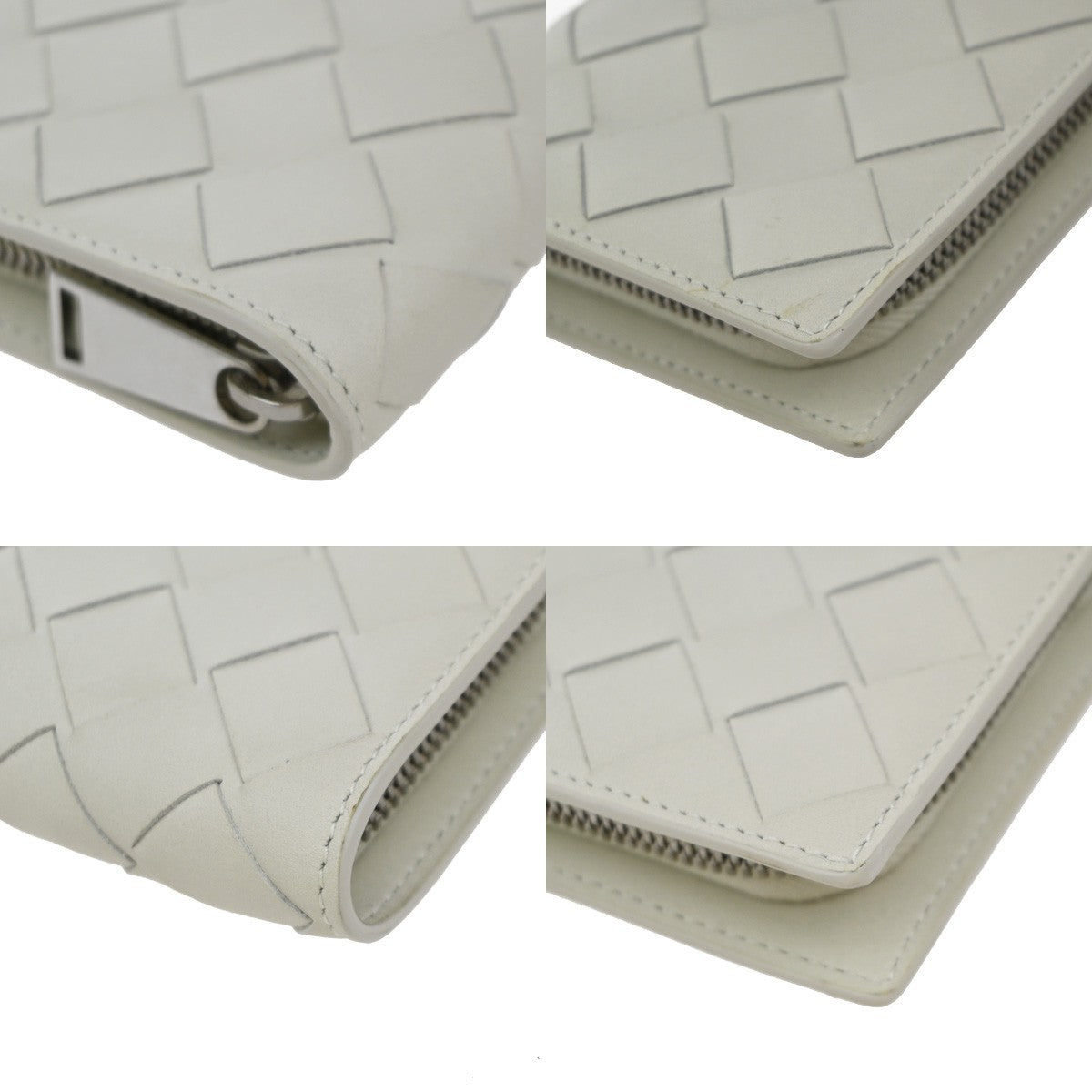 BOTTEGA VENETA Logo Intrecciato Compact Zipper Wallet Leather White 39EG240