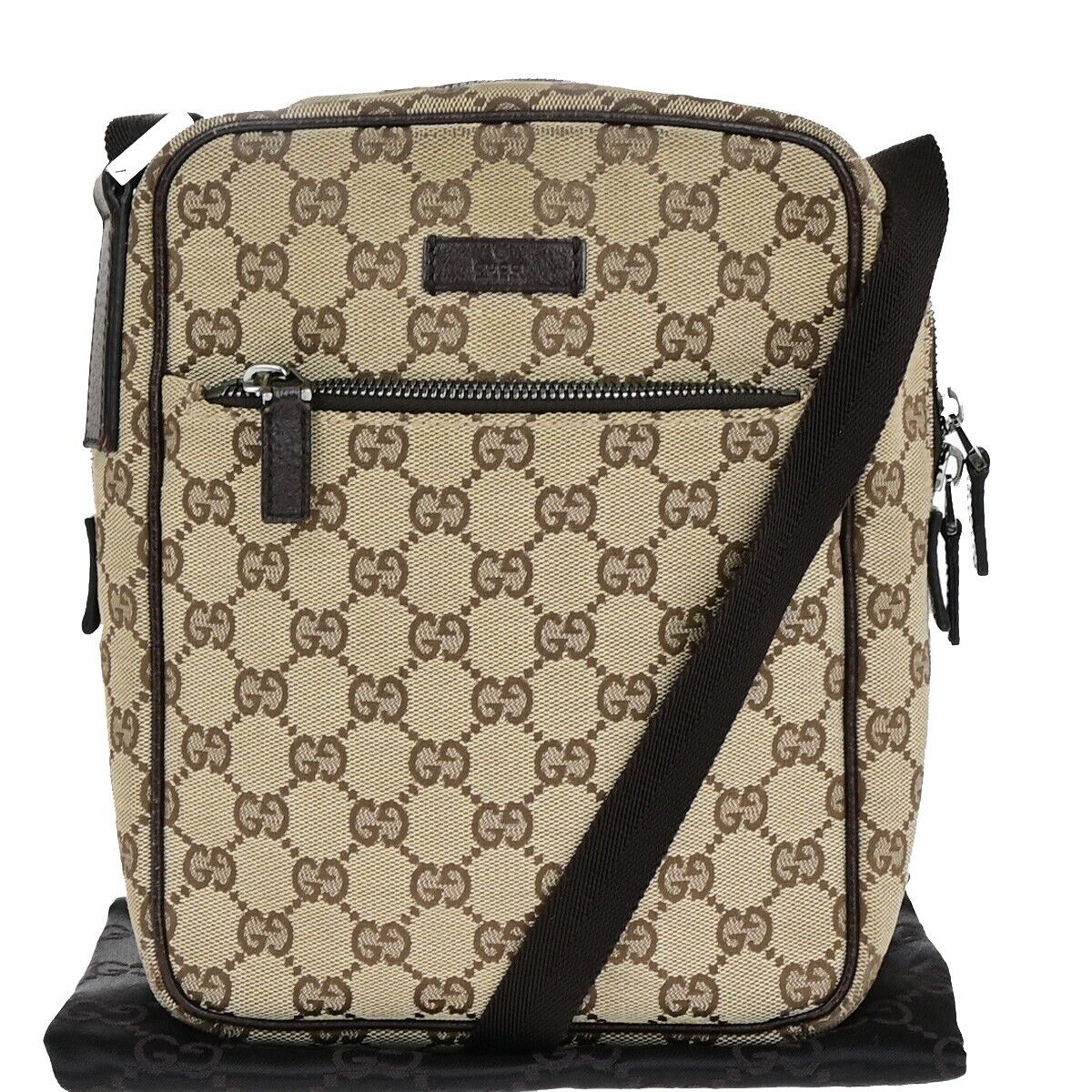 GUCCI Logo GG Pattern Crossbody Shoulder Bag Canvas Leather Brown SHW 69EC910