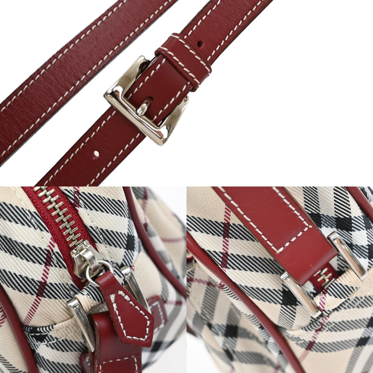 BURBERRY Logo Nova Check Shoulder Bag Canvas Leather Red Brown Japan 65EF694