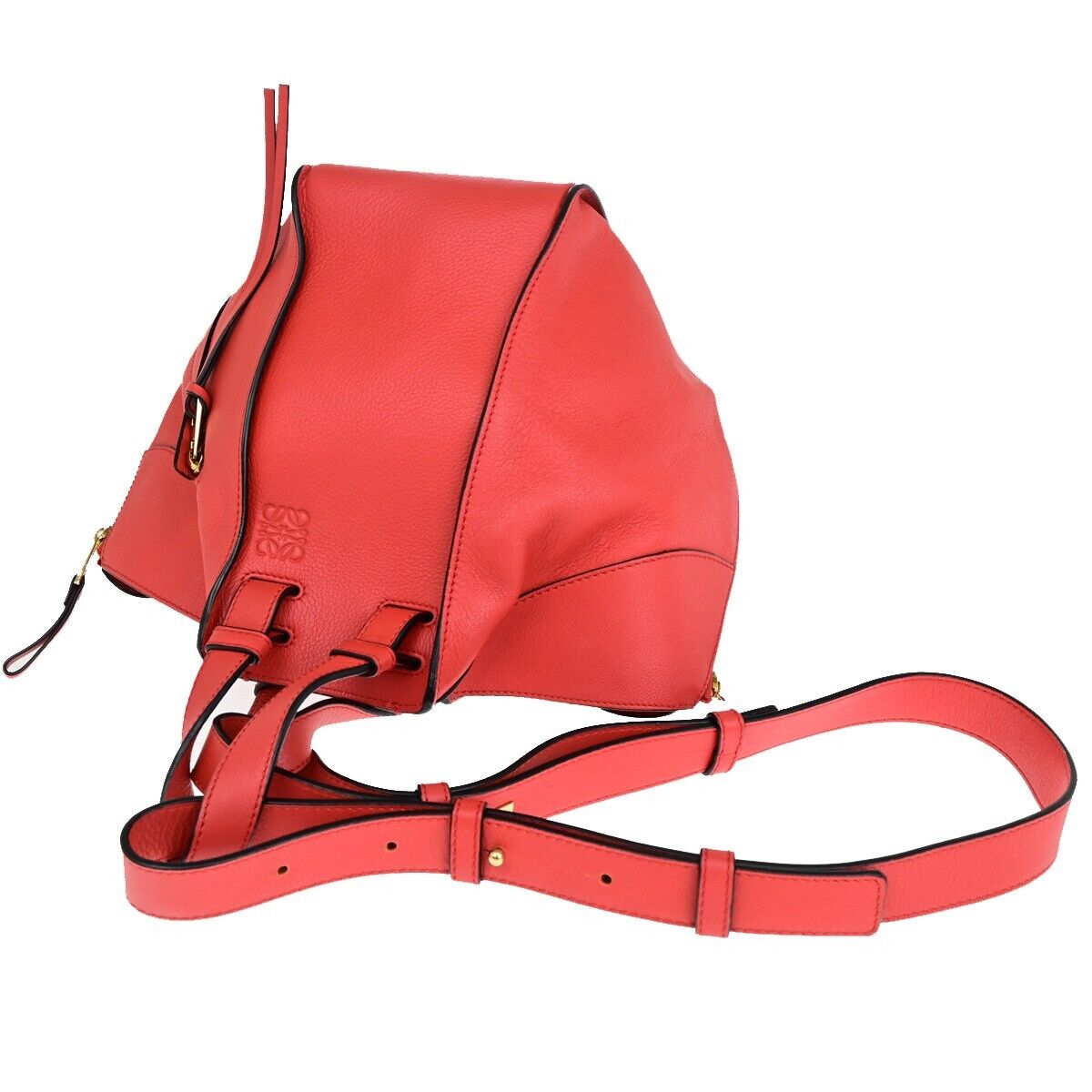 LOEWE Logo Hammock Small 2Way Shoulder Hand Bag Leather Red Gold 631RK103