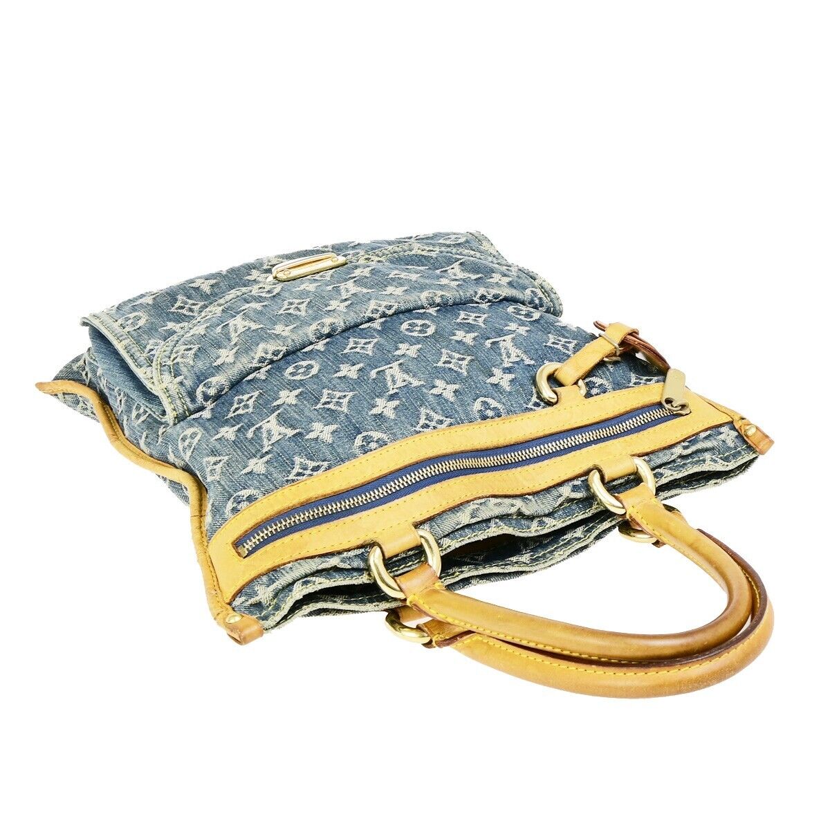 LOUIS VUITTON Flat Shopper Hand Bag Monogram Denim Leather Blue M95018 94EC948
