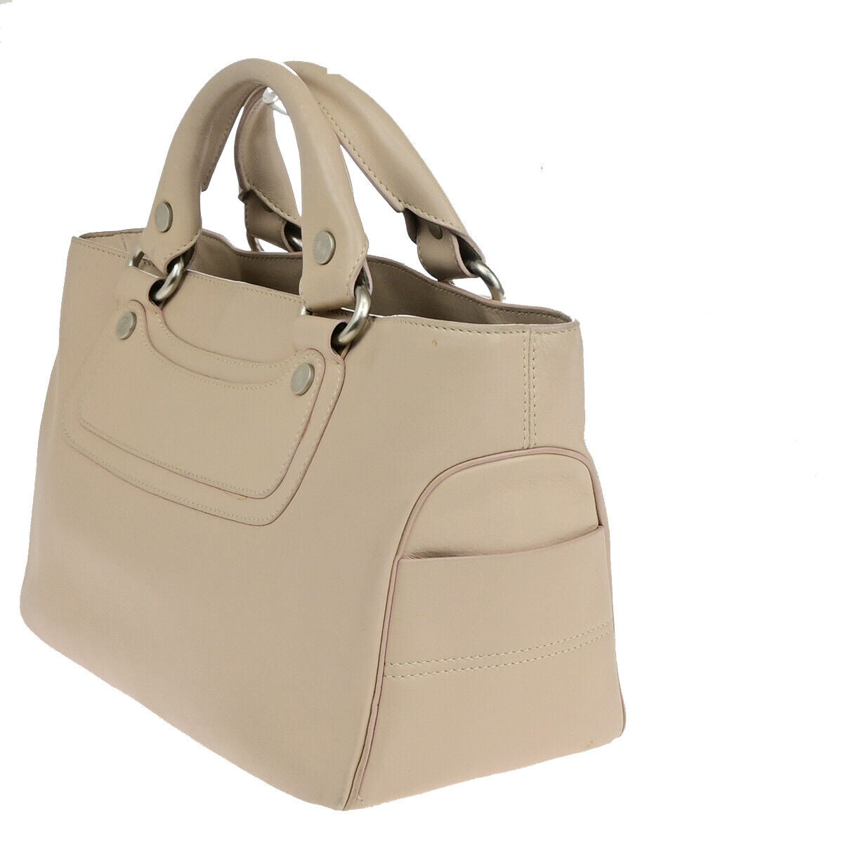 CELINE Logo Boogie Macadam Hand Bag Leather Light Pink SHW Italy 63YF055