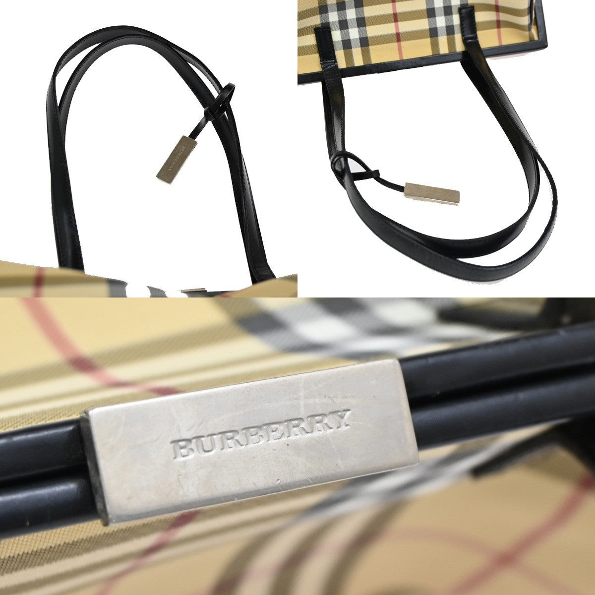 BURBERRY Logo Nova Check Shoulder Bag PVC Leather Beige Black 38DA064