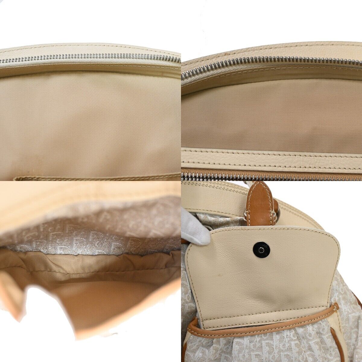 CHRISTIAN DIOR Trotter Shoulder Hand Bag Canvas Leather Ivory Brown SHW 80EA768