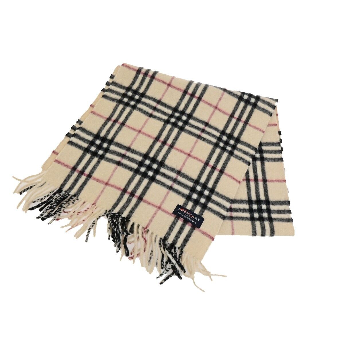 BURBERRY Logo Long Check Scarf  100% Cashmere Beige Accessory 05FB477