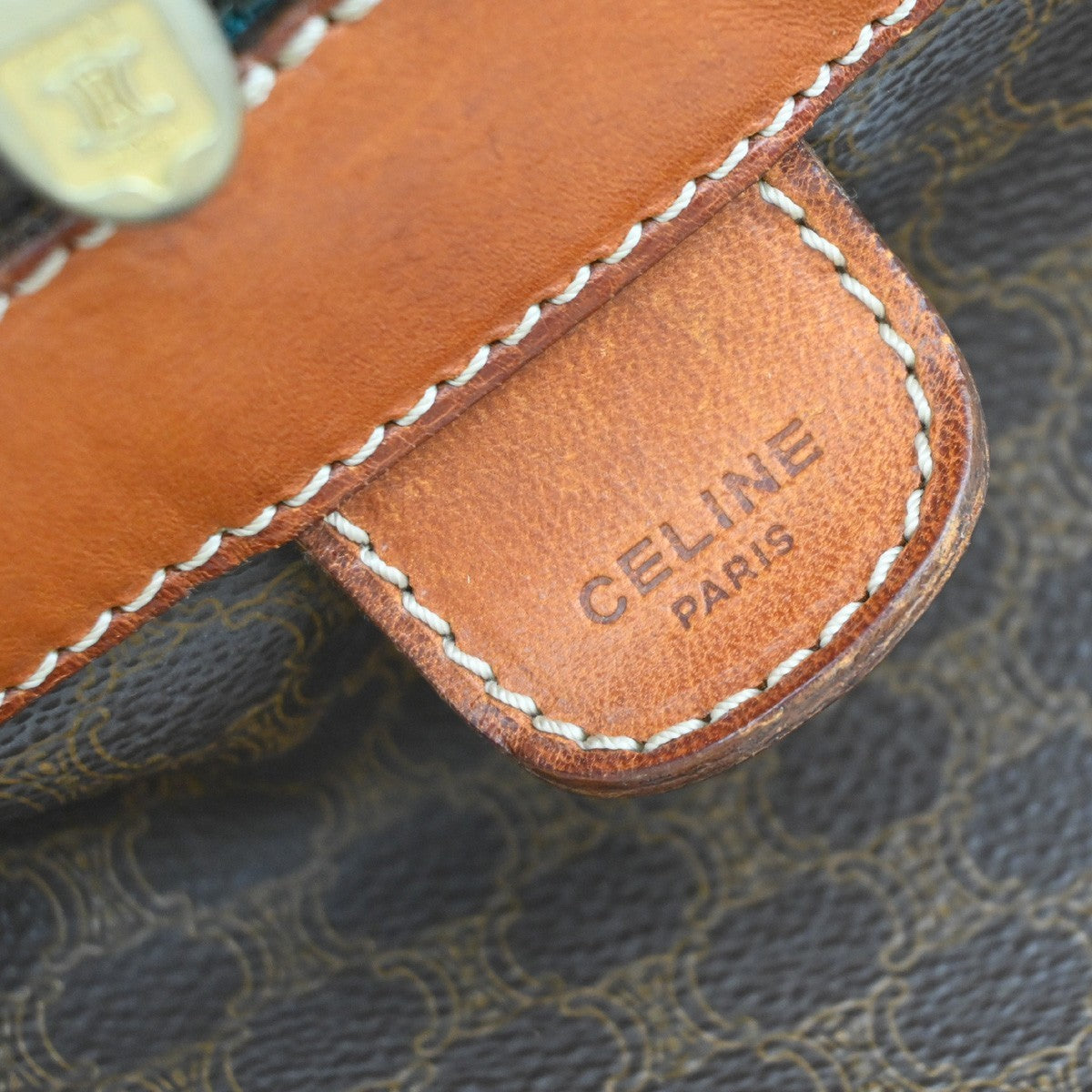 CELINE Macadam Pattern 2way Travel Shoulder Hand Bag PVC Leather Brown 33EG235