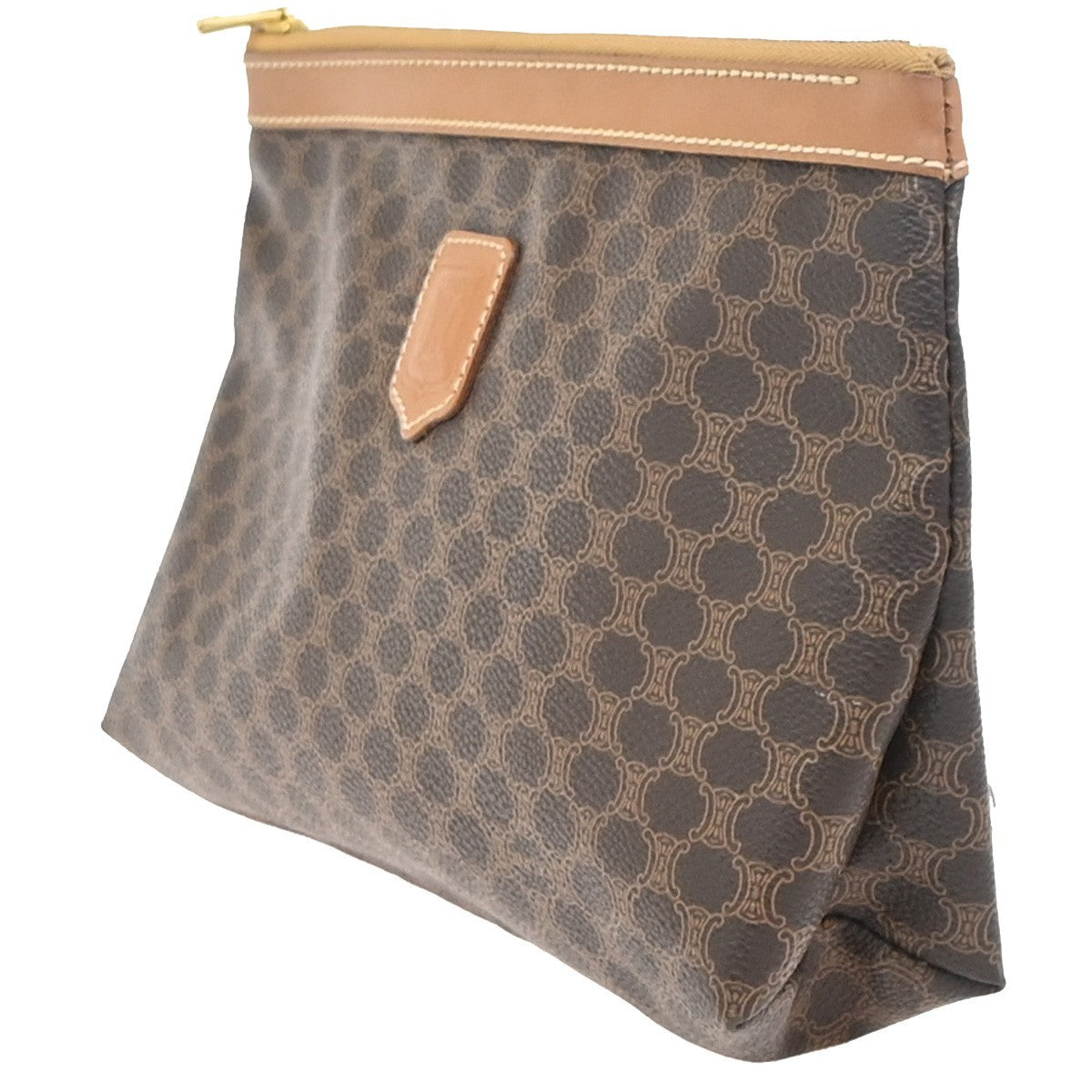 CELINE Logo Macadam Pattern Clutch Pouch Bag PVC Leather Brown GHW Italy 38KD013