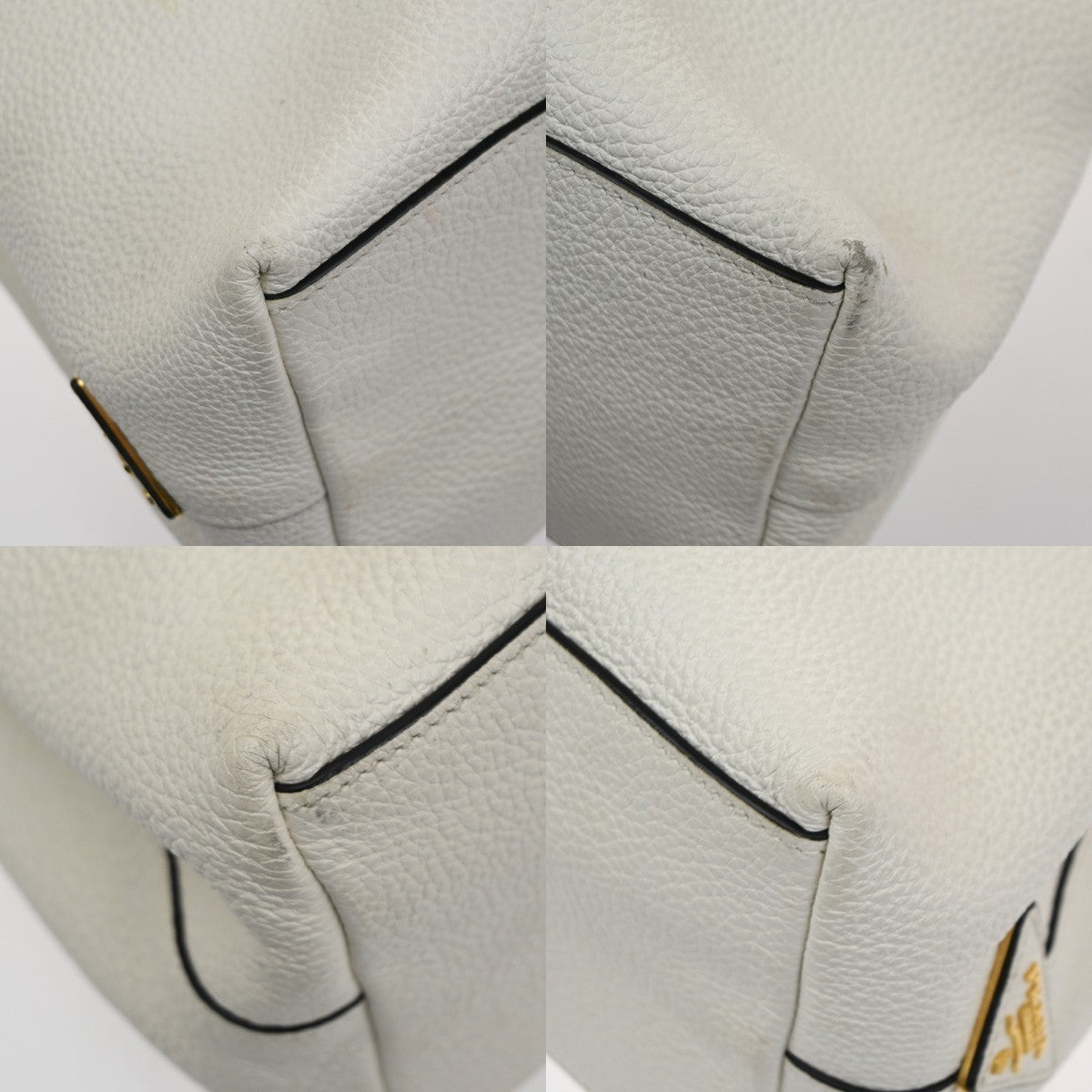 PRADA  Embossing LOGO One Shoulder Tote Bag Leather White GHW 12TA705