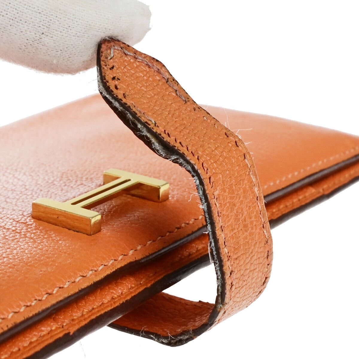 HERMES Bearn Long Bifold Wallet Chevre Mysore Goatskin Leather Orange 69YG766