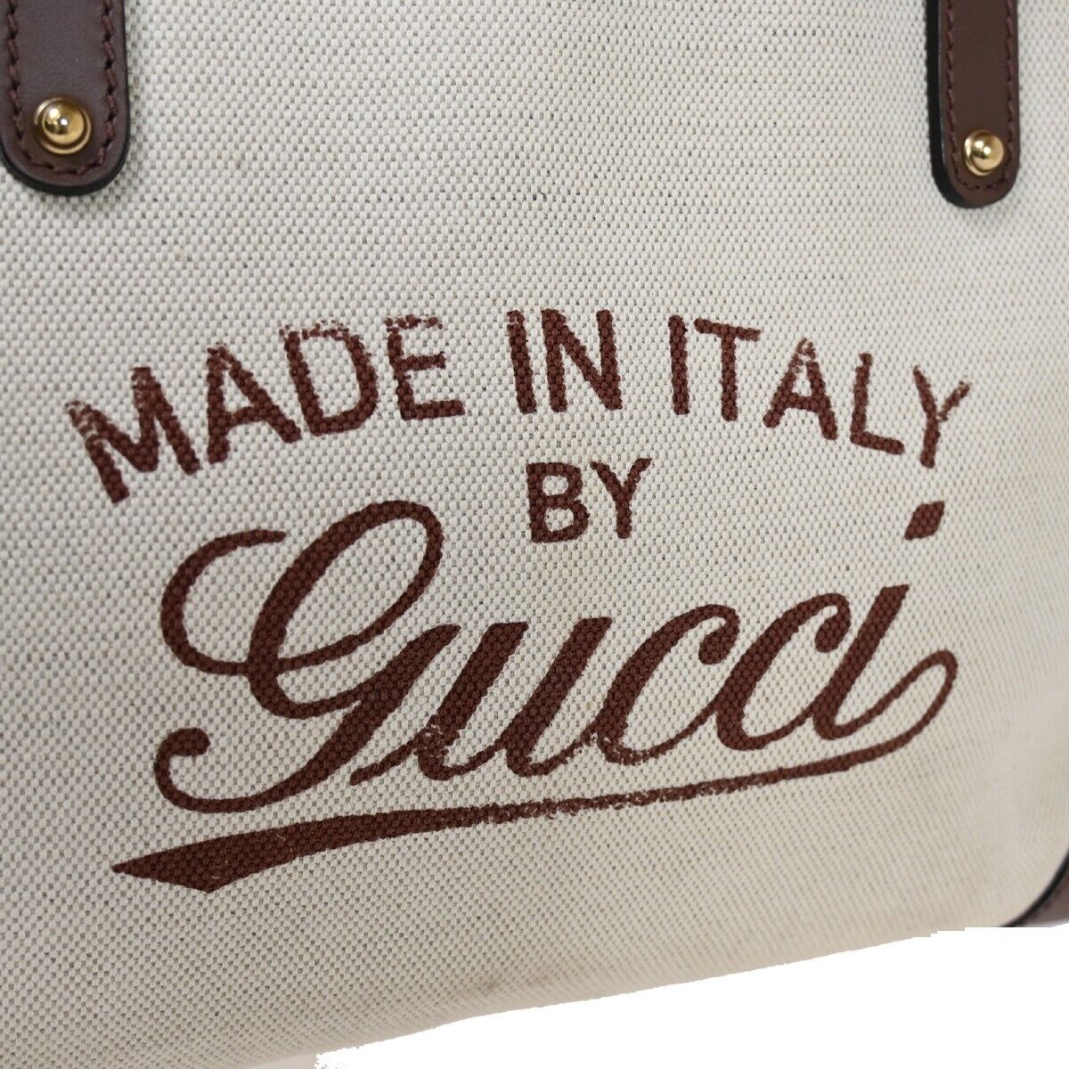 GUCCI Logo Shoulder Hand Tote Bag Pouch Canvas Leather Brown Gold Italy 72YD994