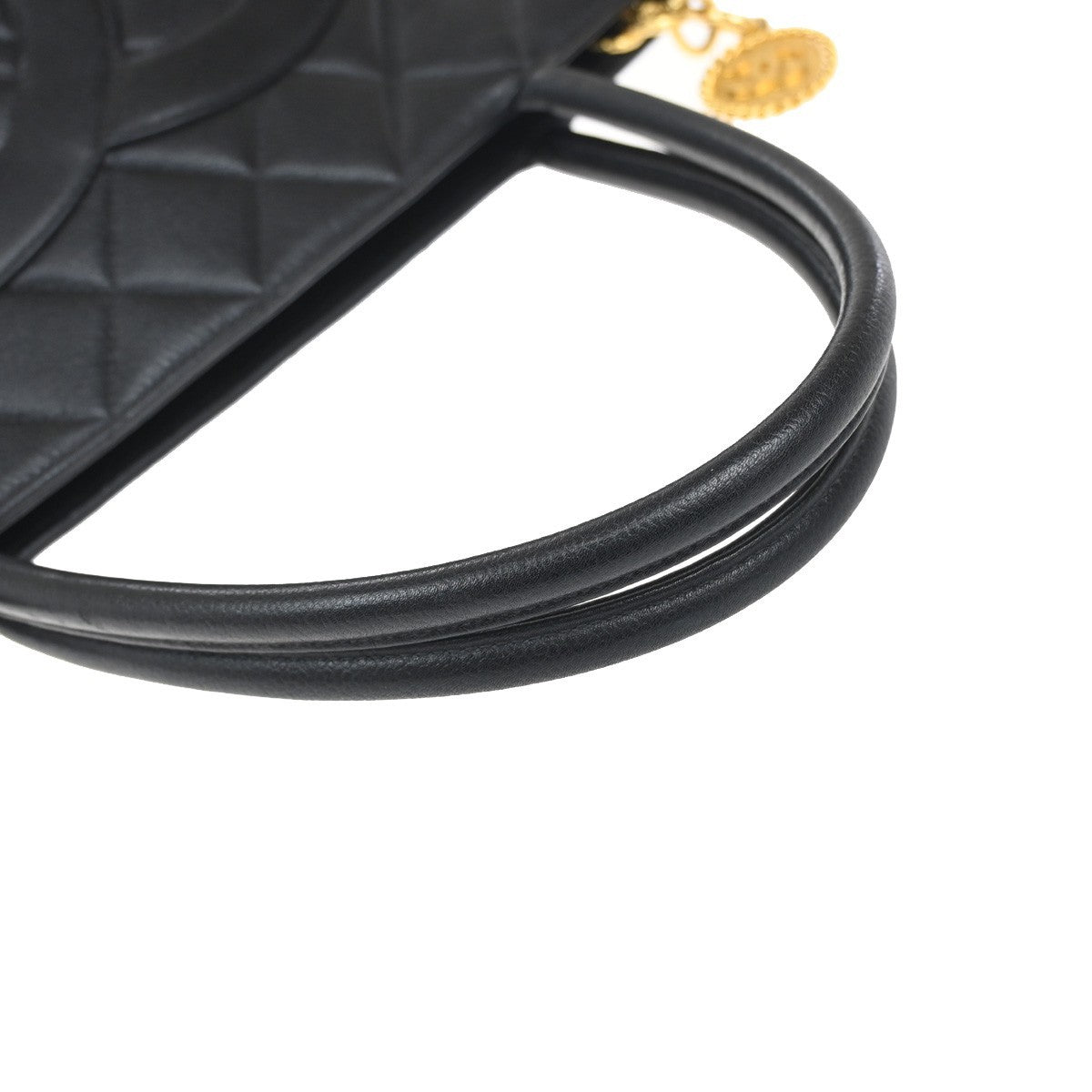 CHANEL Medallion Matelasse Shoulder Bag Calfskin Leather Black Vintage 307RF880