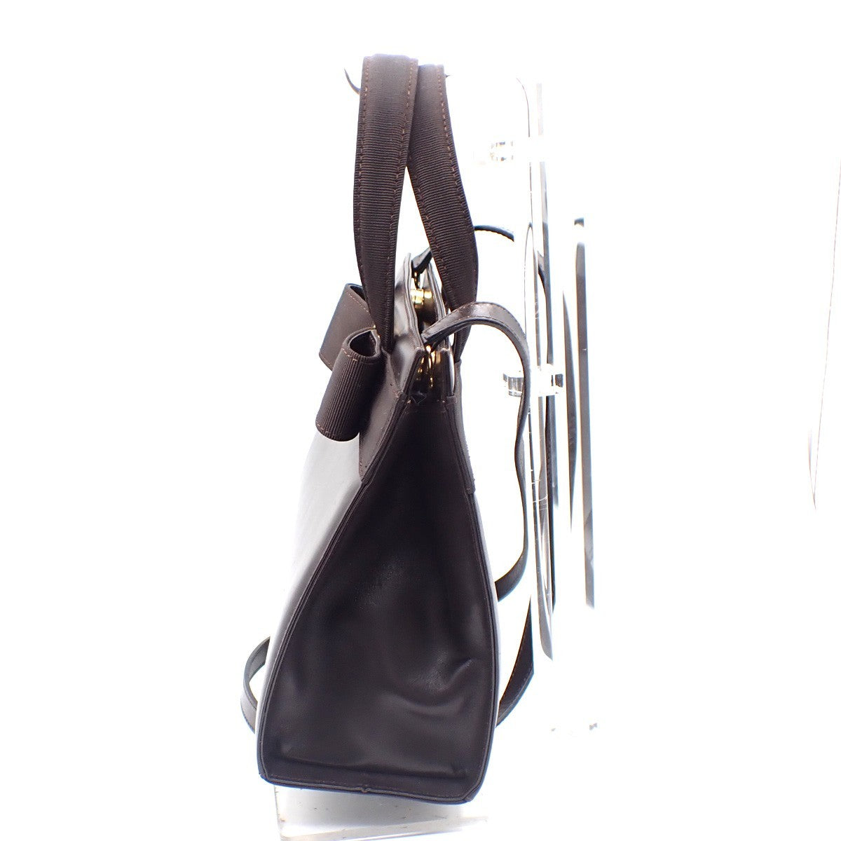 SALVATORE FERRAGAMO Logo Vara 2Way Hand Bag Canvas Leather Brown Gold 33AA167