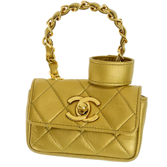 CHANEL CC Mini Matelasse Chain Hand Bag Belt Charm Leather Gold Vintage 330LC510