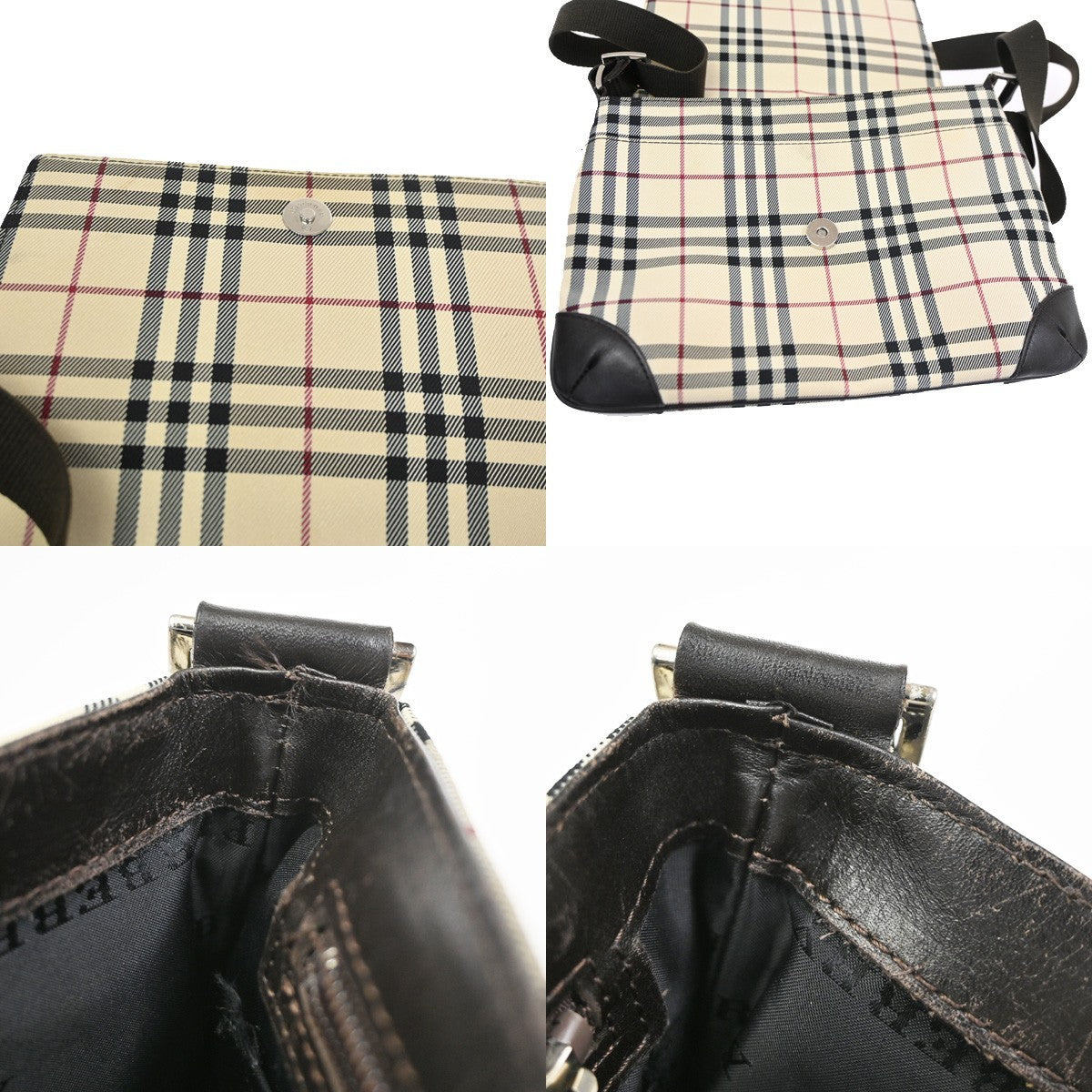 BURBERRY Logo Nova Check Shoulder Hand Bag Canvas Leather Beige GHW 38CB027
