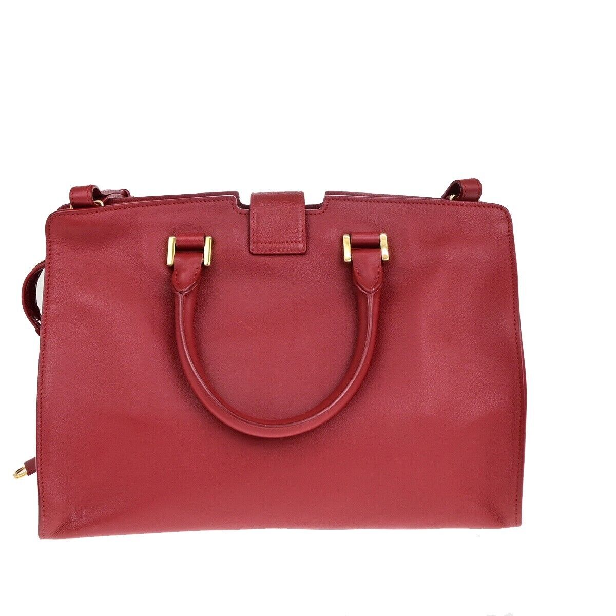 SAINT LAURENT YSL Logo Cabas 2 Way Hand Bag Leather Red GHW Italy 29EC867