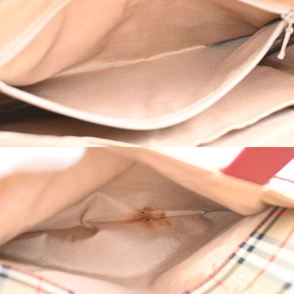 BURBERRY Logo Handbag Canvas Leather Beige Red Charm Gold 32RL572