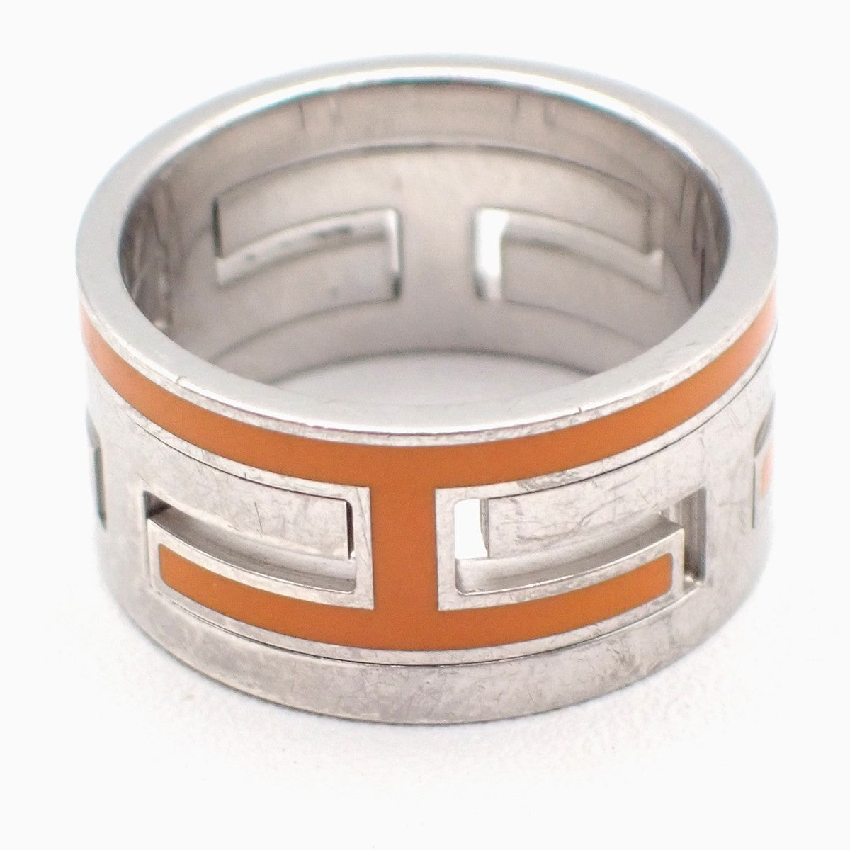 HERMES Logo Move H Ring Size 51 US 6 /JP 11 Silver 925 Orange 36RL571