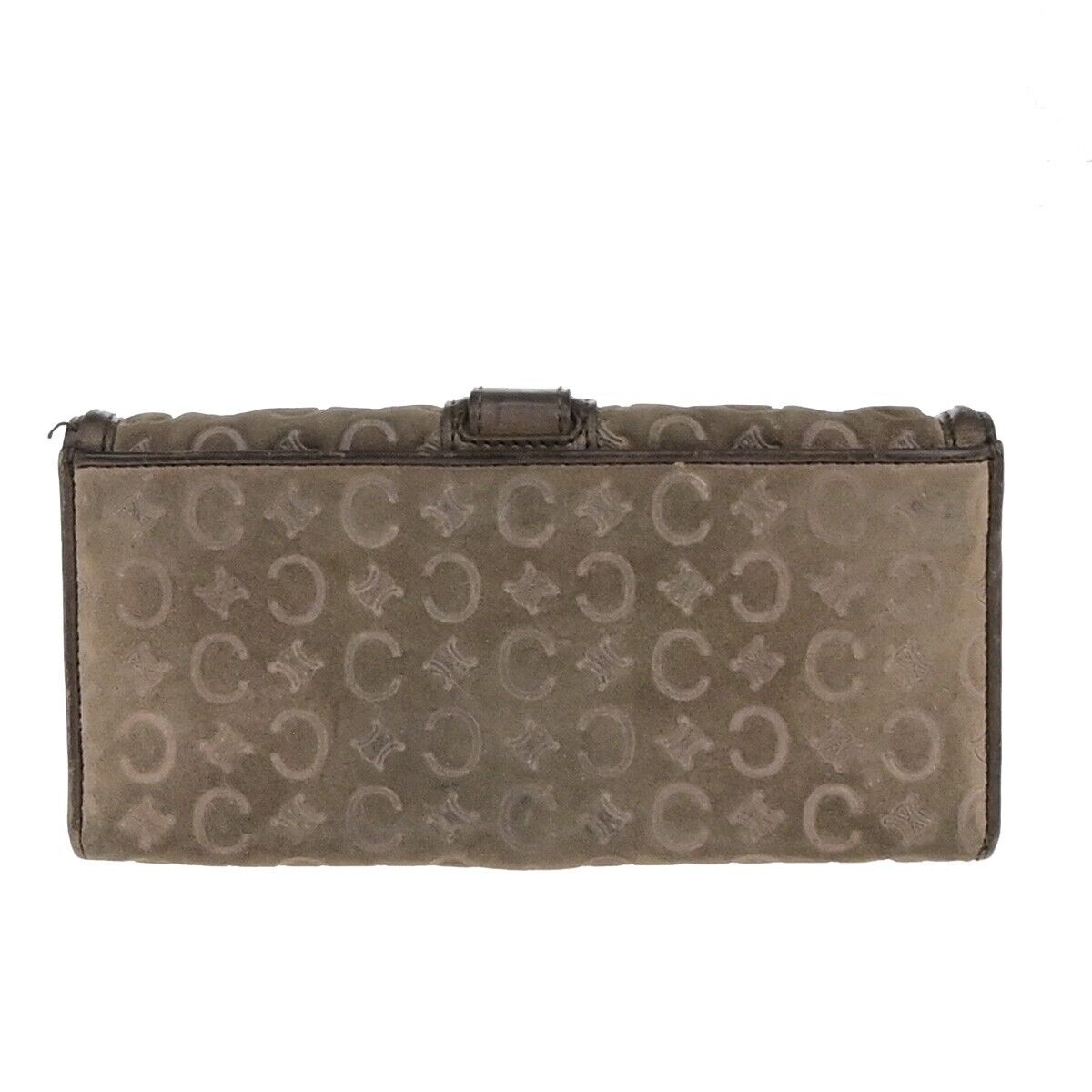 CELINE Logo Macadam Long Bifold Wallet Suede Leather Brown Gold 07KA509