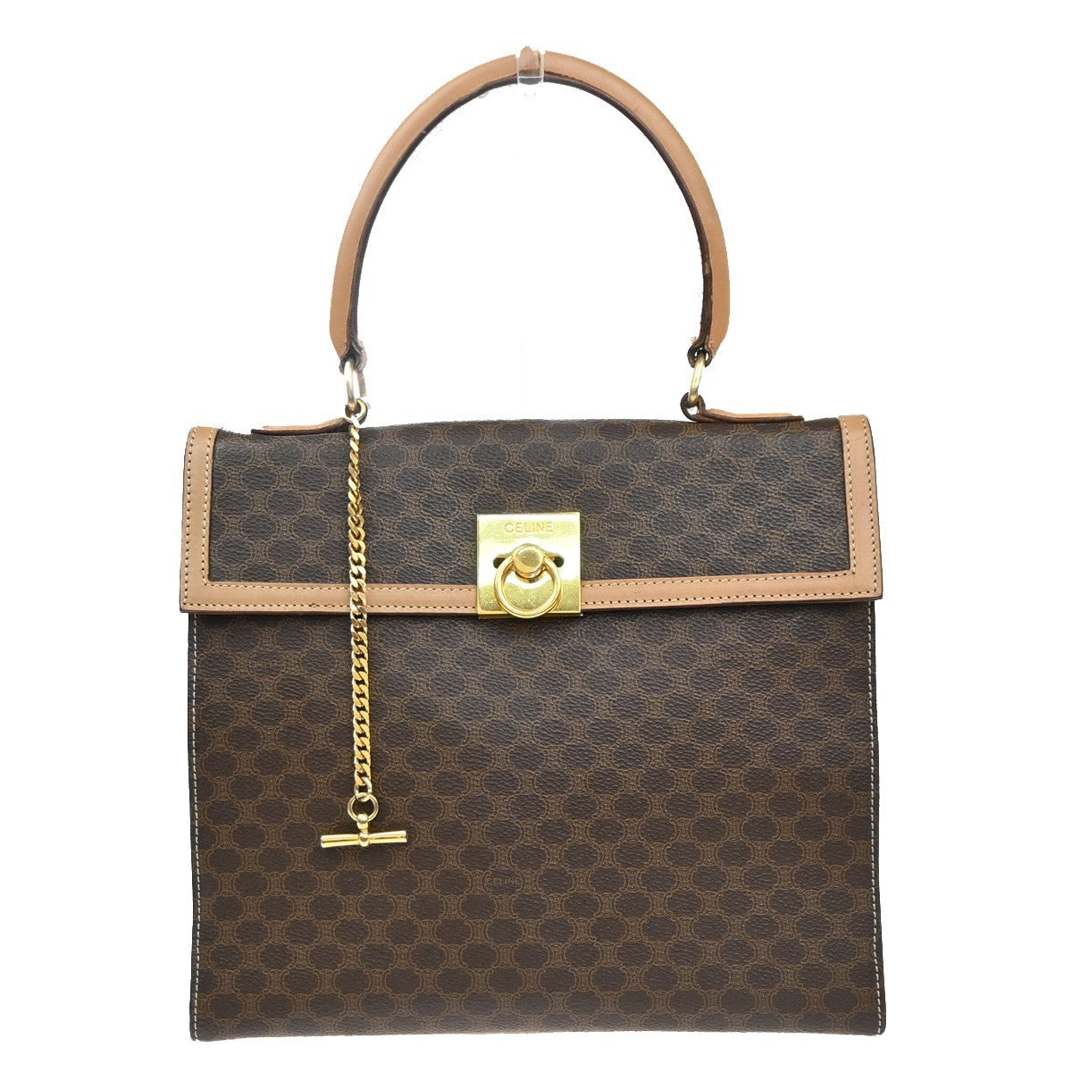 CELINE Logo Macadam Pattern Hand Bag PVC Leather Brown Beige GHW Italy 35MA546