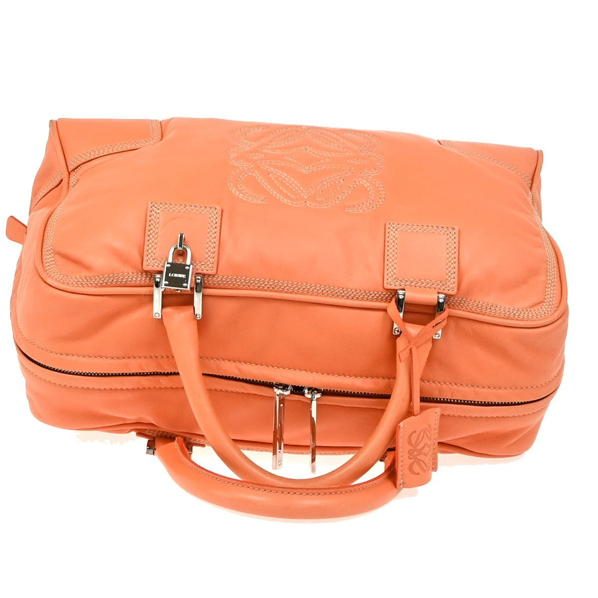 LOEWE Logo AMAZONA 36 Anagram Hand Bag Nappa Leather Orange SHW Spain 14RL980