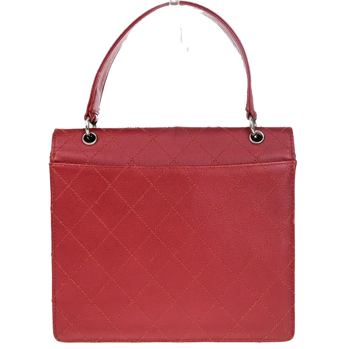 CHANEL CC Matelasse Hand Bag Grained Calfskin Leather Red SHW Vintage 626RK692