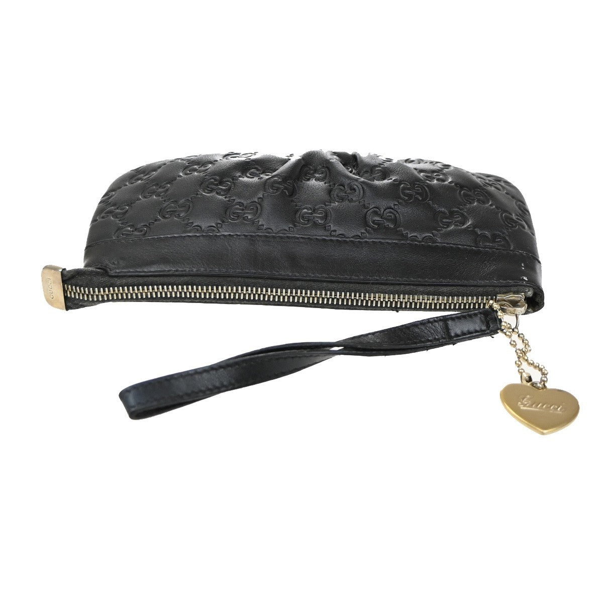 GUCCI Logo Guccissima Clutch Bag Embossing Leather Wristlet Black 65SA099
