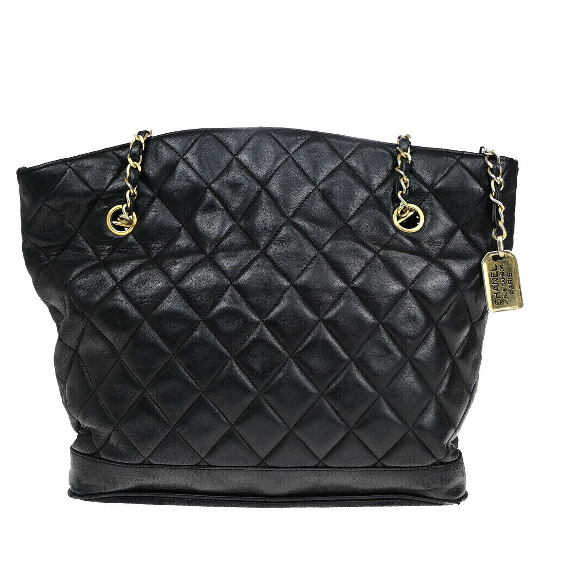 CHANEL CC Logo Matelasse Chain Shoulder Tote Bag Leather Black GHW 10YF901
