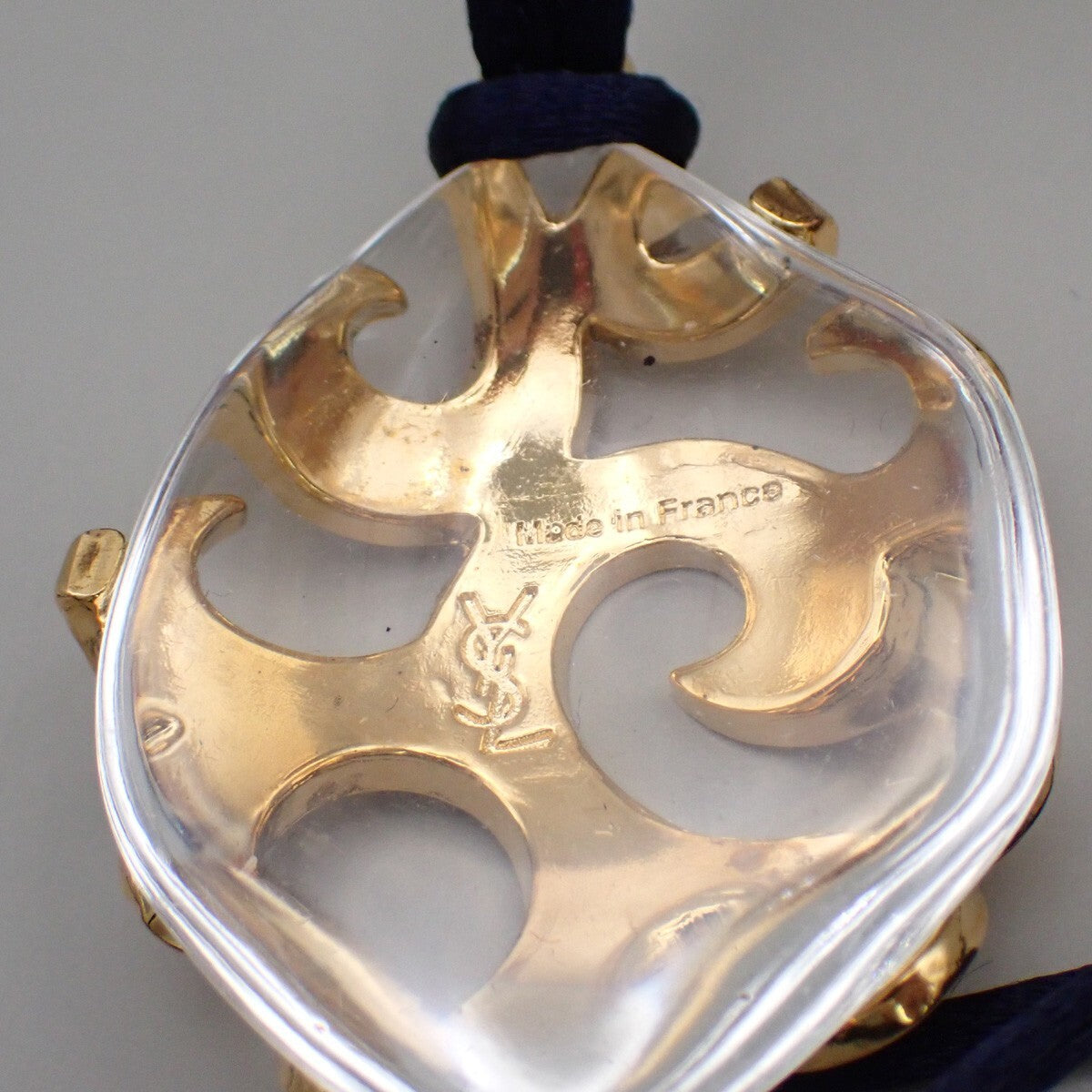 YVES SAINT LAURENT YSL Logo Choker Necklace Pendant GHW Gold-Plated 09KB645