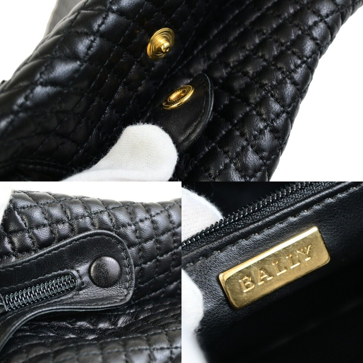 BALLY B Logo Fringe Tassel Shoulder Hand Bag Leather Black Gold-Plated 02FB399