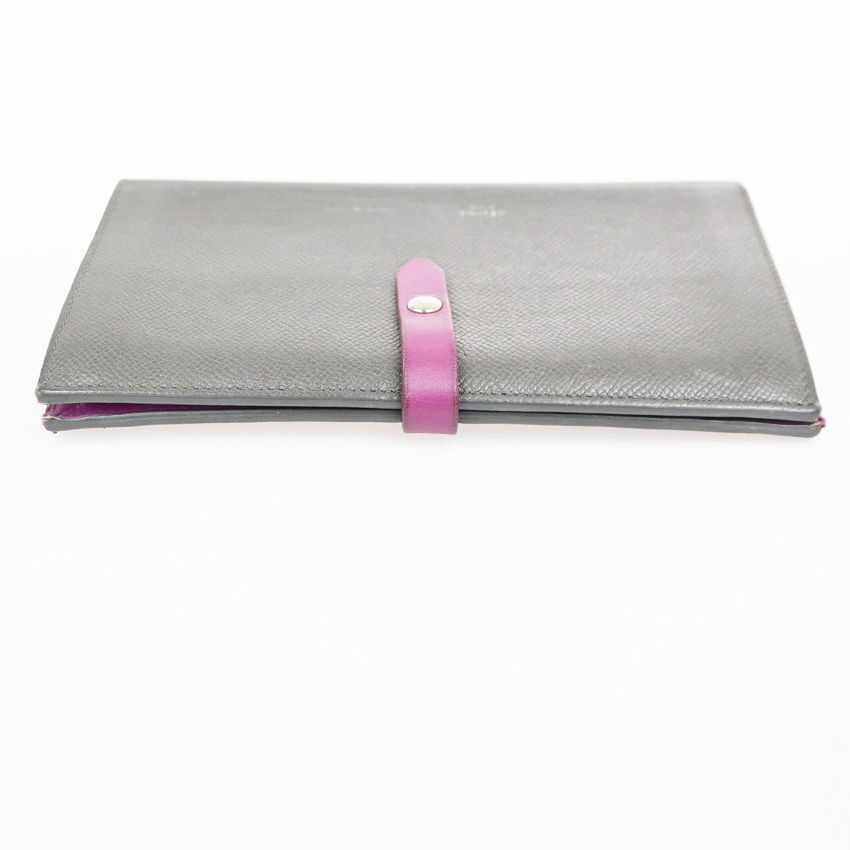 CELINE Logo Strap Bifold Long Wallet Purse Leather Pink Gray Italy SHW 02KD009