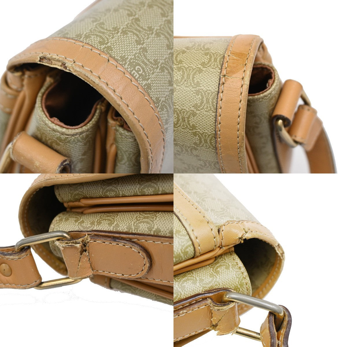 18.Live CELINE Macadam Pattern Shoulder Bag PVC Leather Beige Italy 68KP162