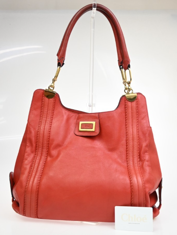 CHLOE Logo Toto Shoulder Bag Leather Red GHW 38TA667