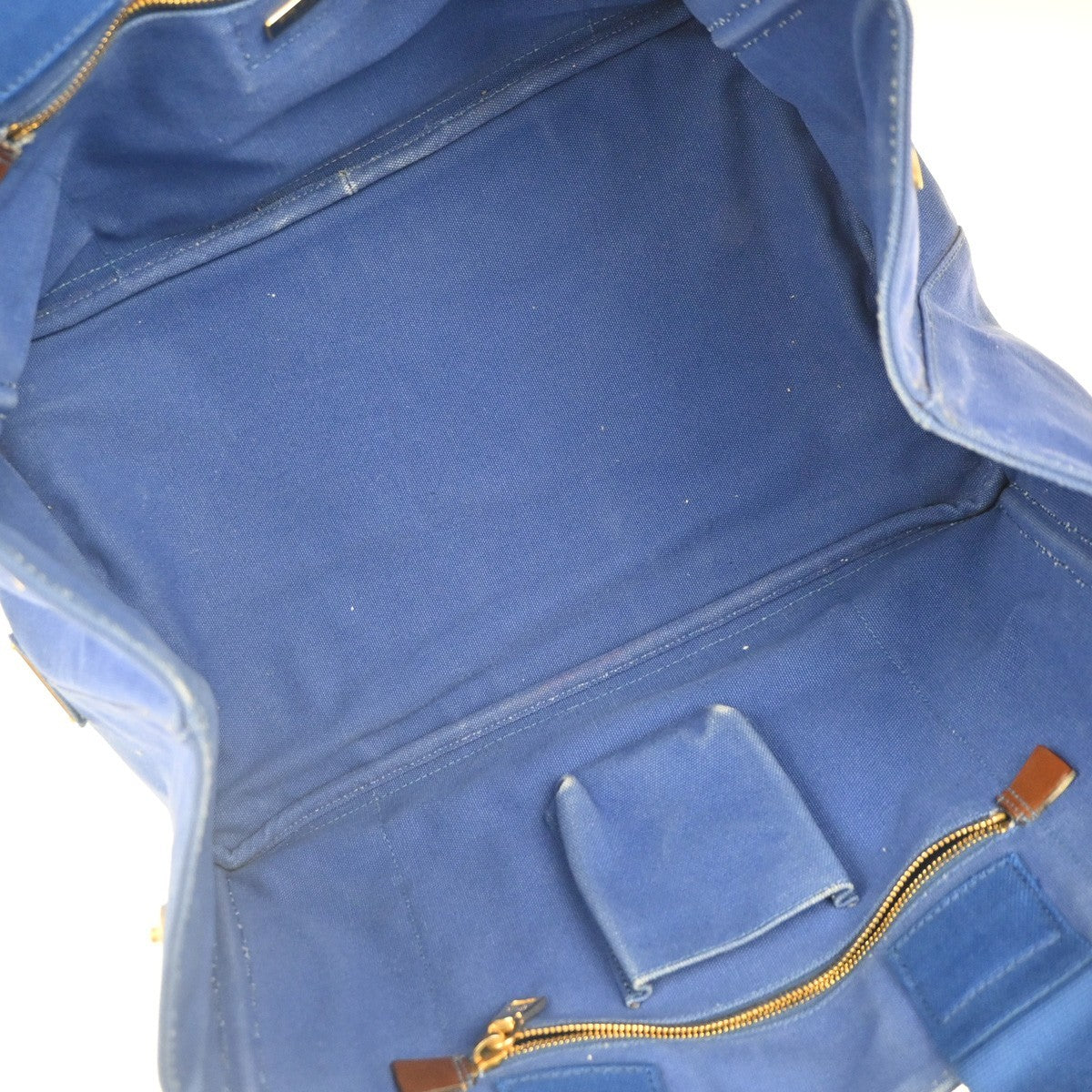 PRADA Logo CANAPA Shoulder Hand Tote Bag Canvas Leather Blue GHW 36KC773