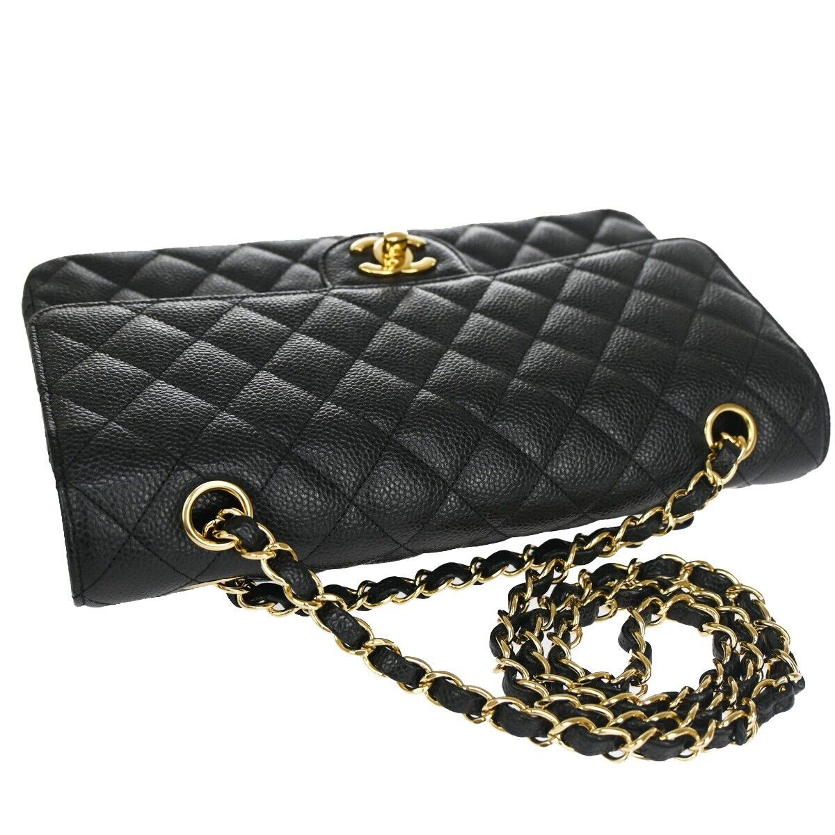 CHANEL CC Matelasse 25 Double Flap Chain Shoulder Bag Caviar Leather BK 465LC344