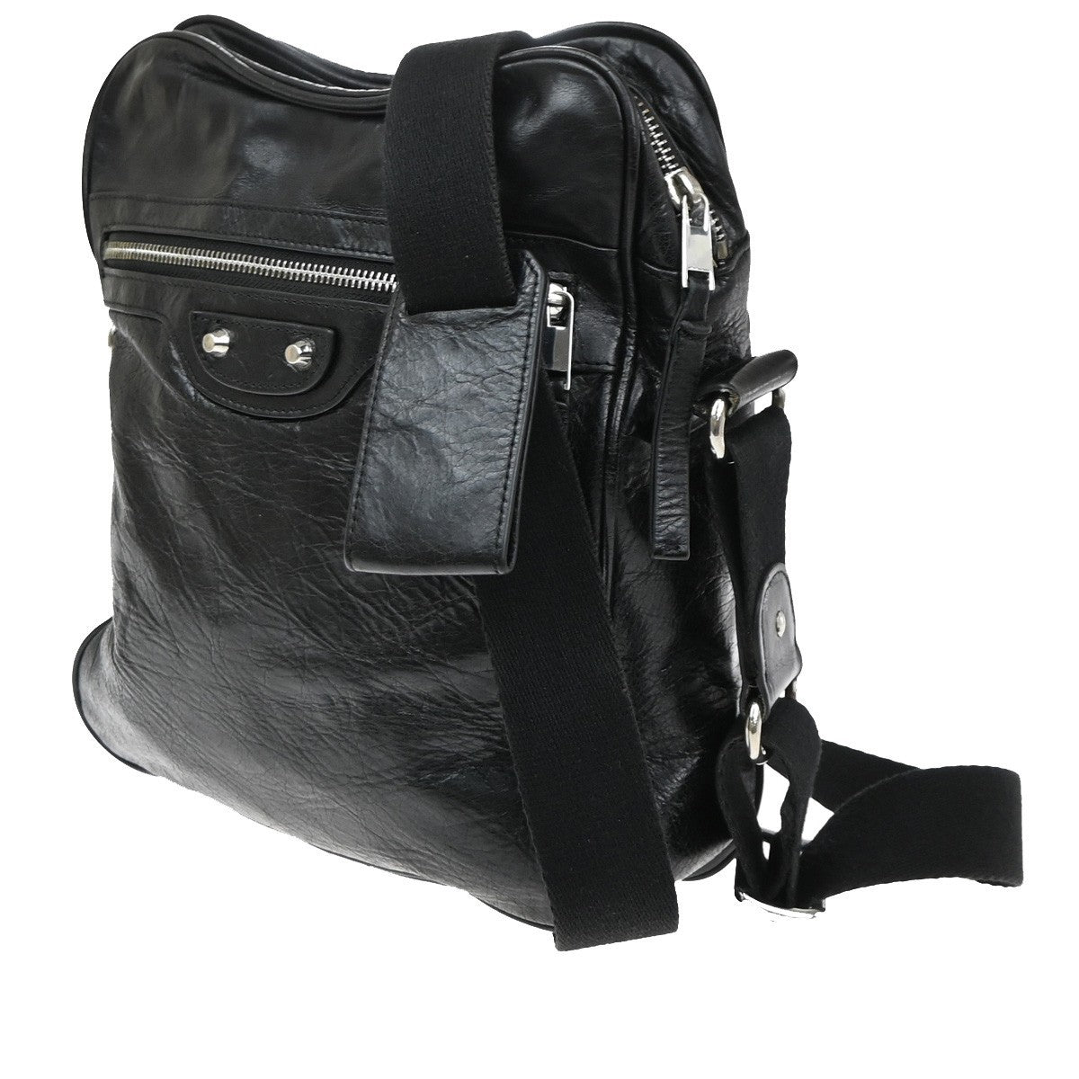 BALENCIAGA Logo Shoulder Hand Messenger Bag Leather Canvas Black 15CB003